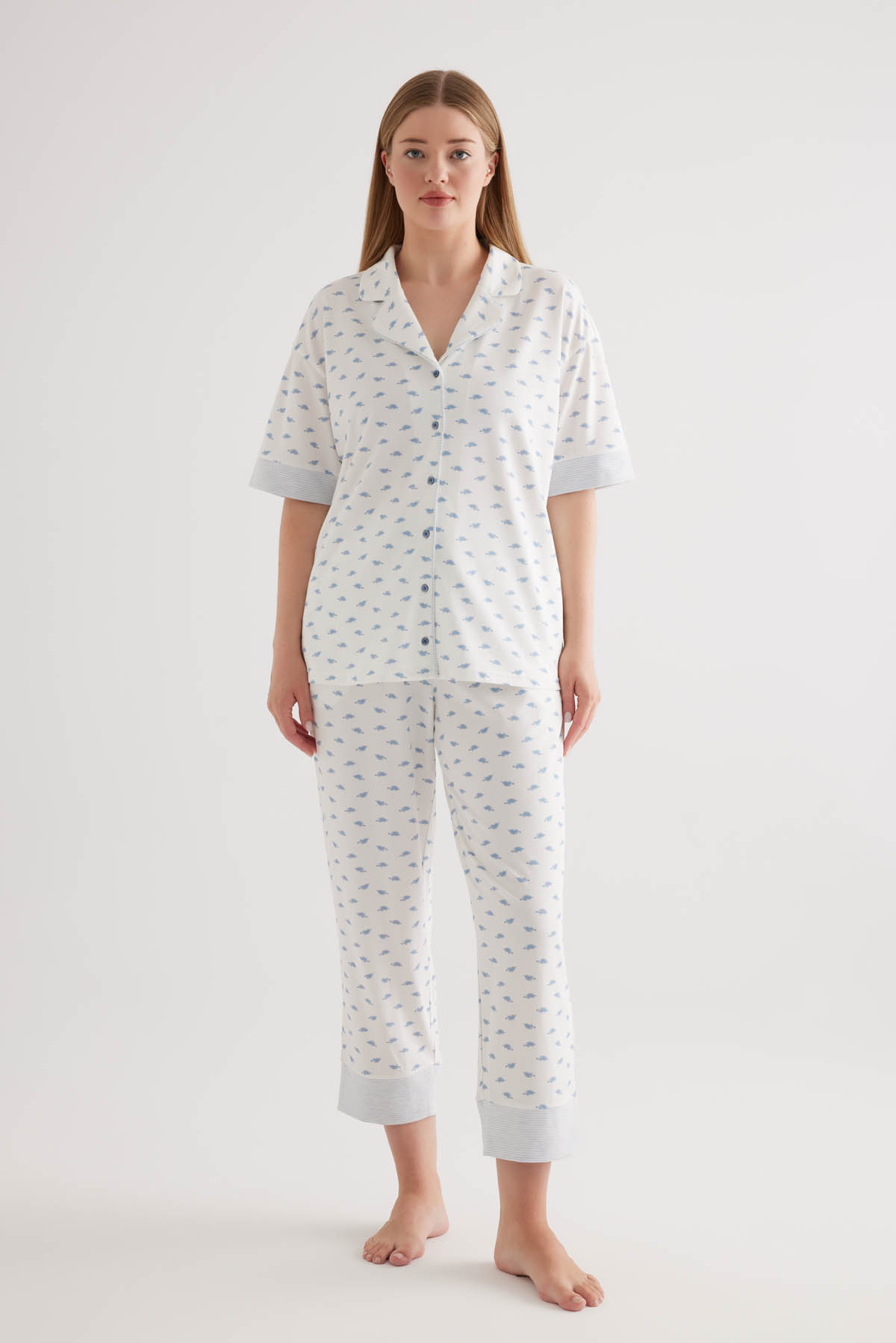 Kadın Plus Size Pamuklu Cepli Uzun Pijama Altı
