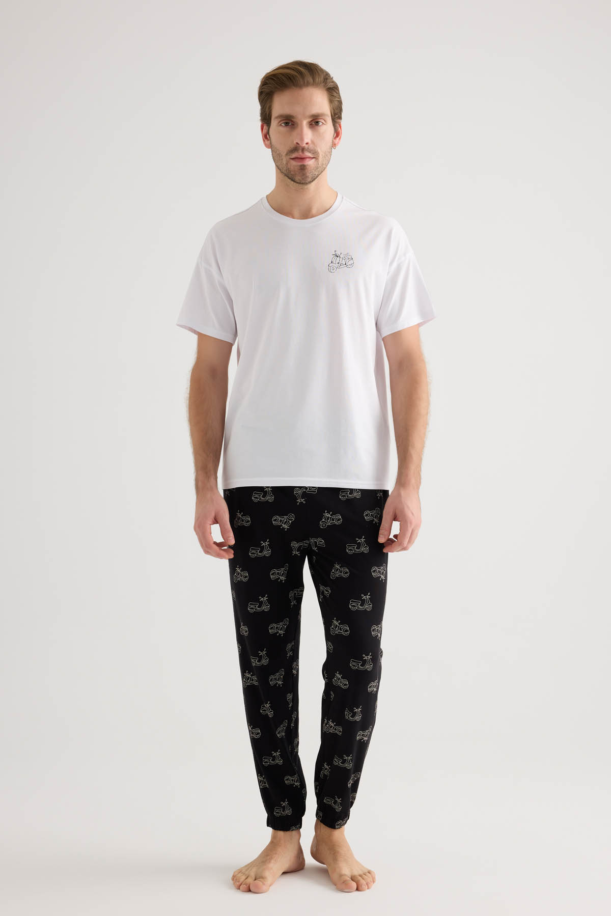 Erkek Pamuklu Kısa Kollu Pijama Üstü