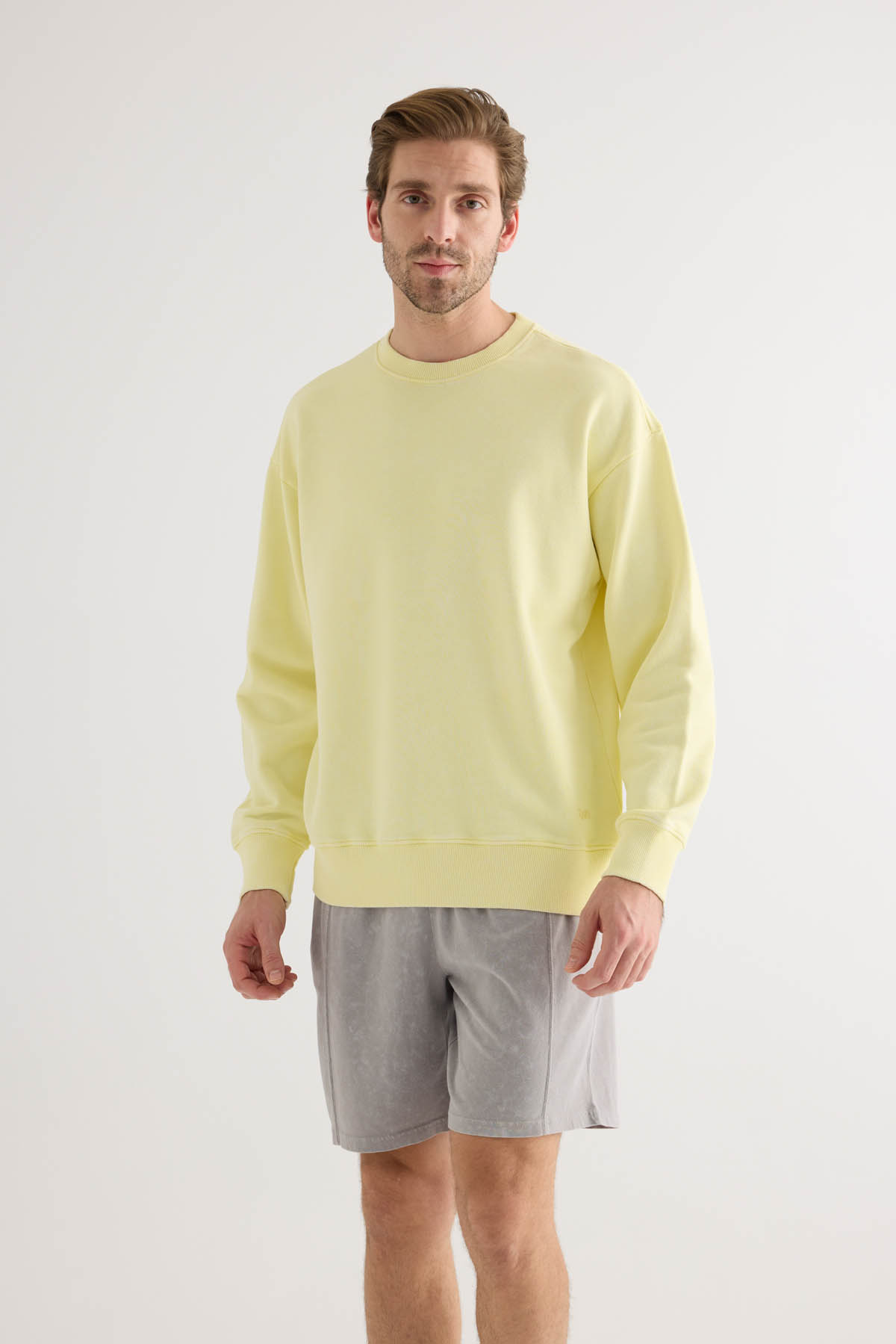 Erkek Pamuklu Yıkamalı Üç İplik Uzun Kollu Sweatshirt