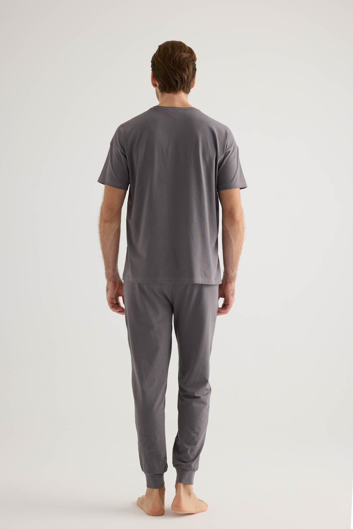 Erkek Pamuklu Kısa Kollu Uzun Pijama Takımı
