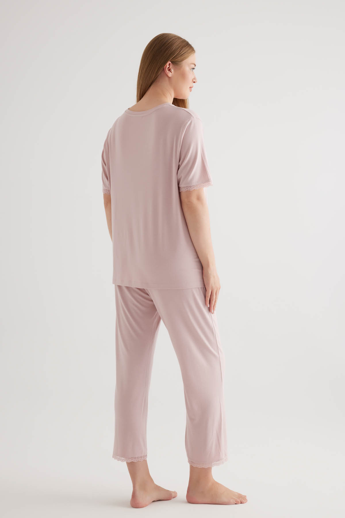 Kadın Plus Size Viscose Kısa Kollu Uzun Pijama Takımı