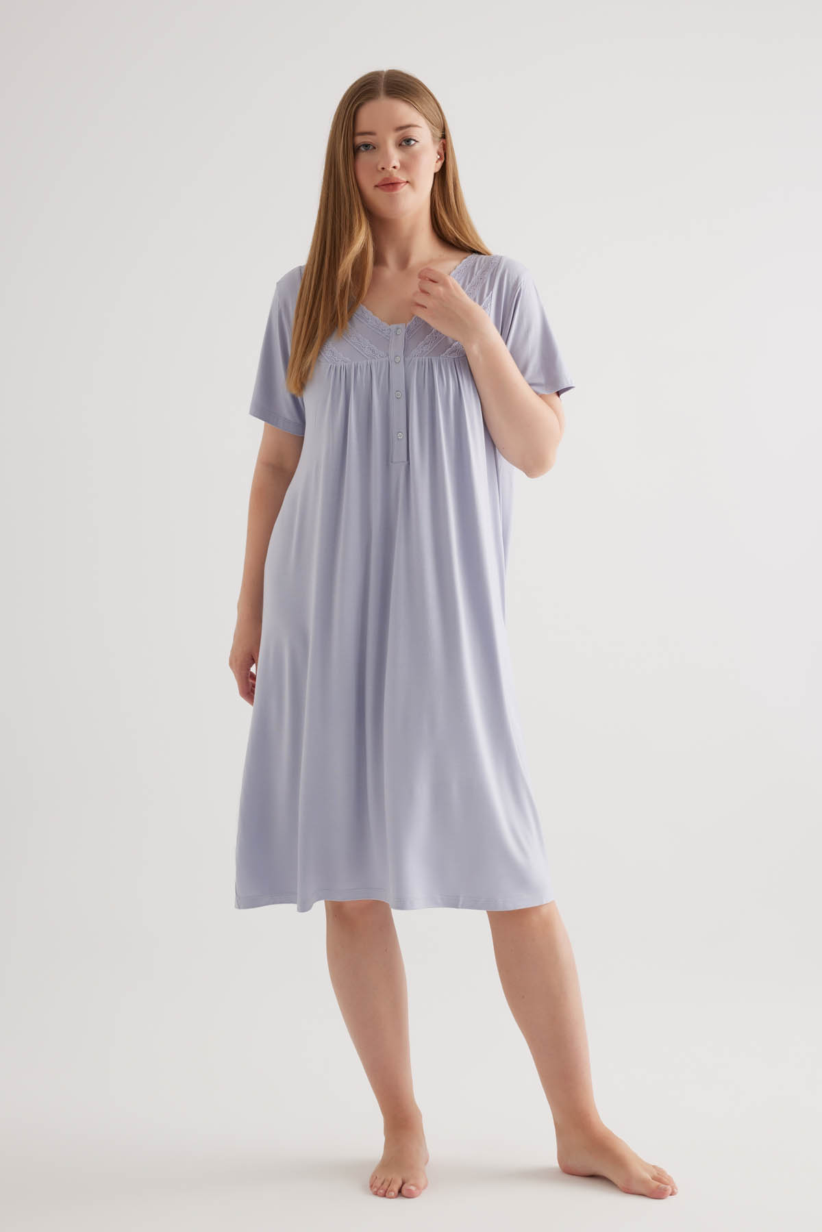 Kadın Plus Size Viscose Kısa Kollu Gecelik