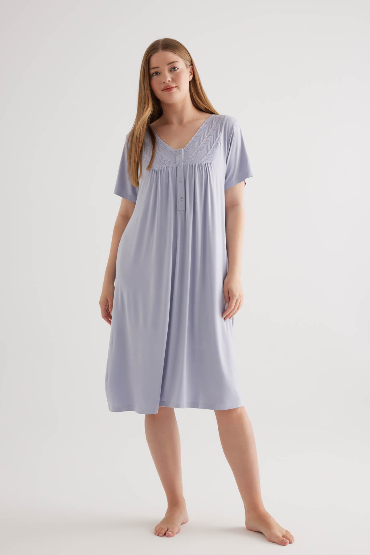 Kadın Plus Size Viscose Kısa Kollu Gecelik