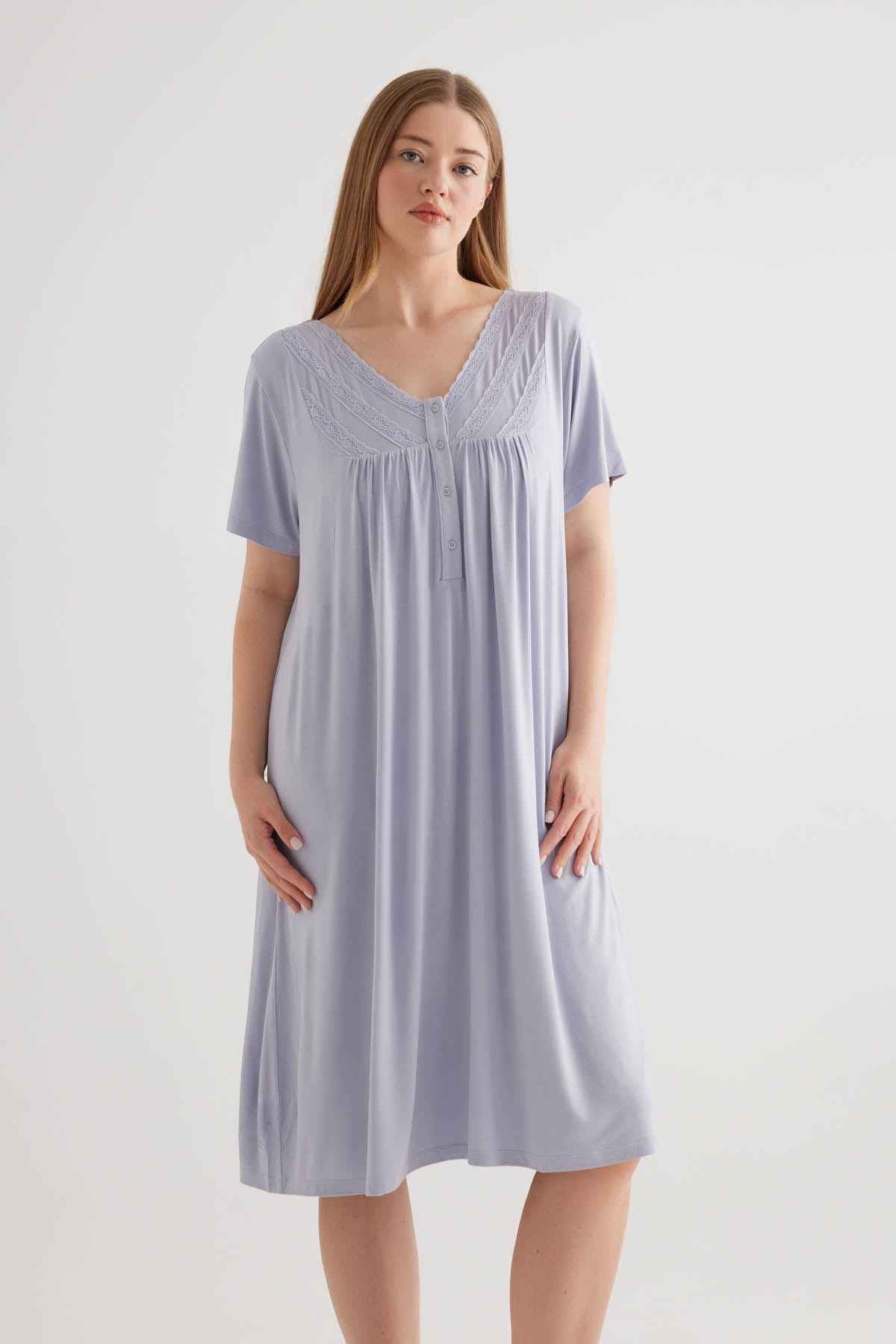 Kadın Plus Size Viscose Kısa Kollu Gecelik