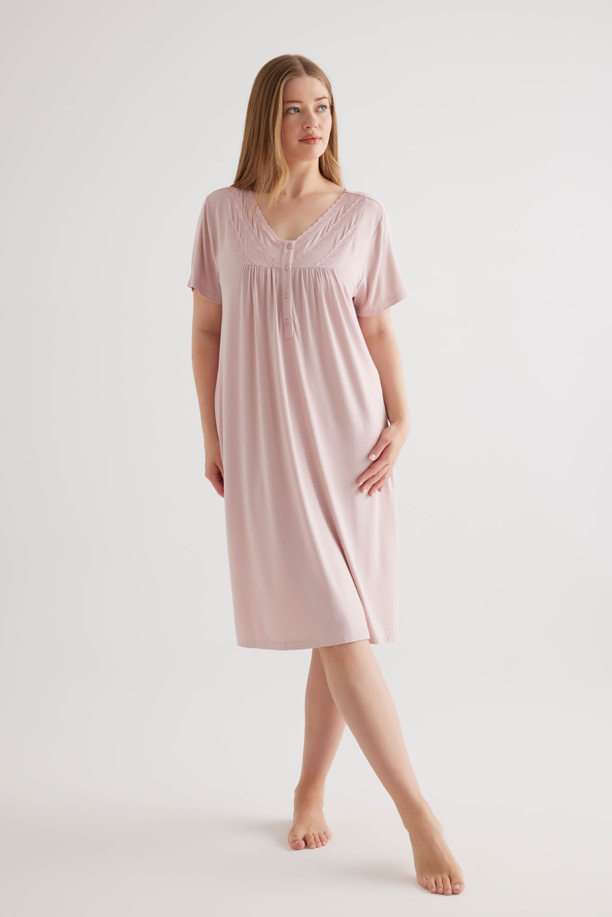 Kadın Plus Size Viscose Kısa Kollu Gecelik