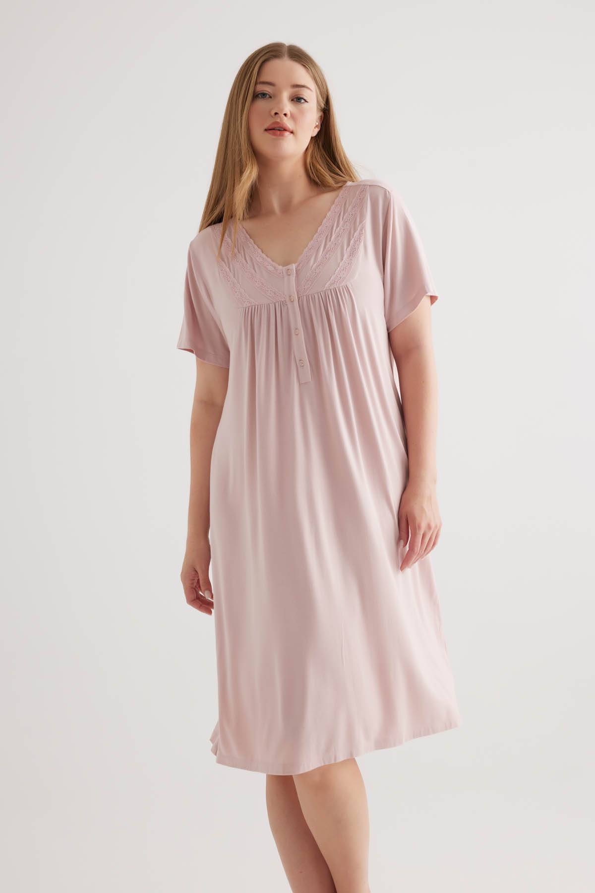 Kadın Plus Size Viscose Kısa Kollu Gecelik