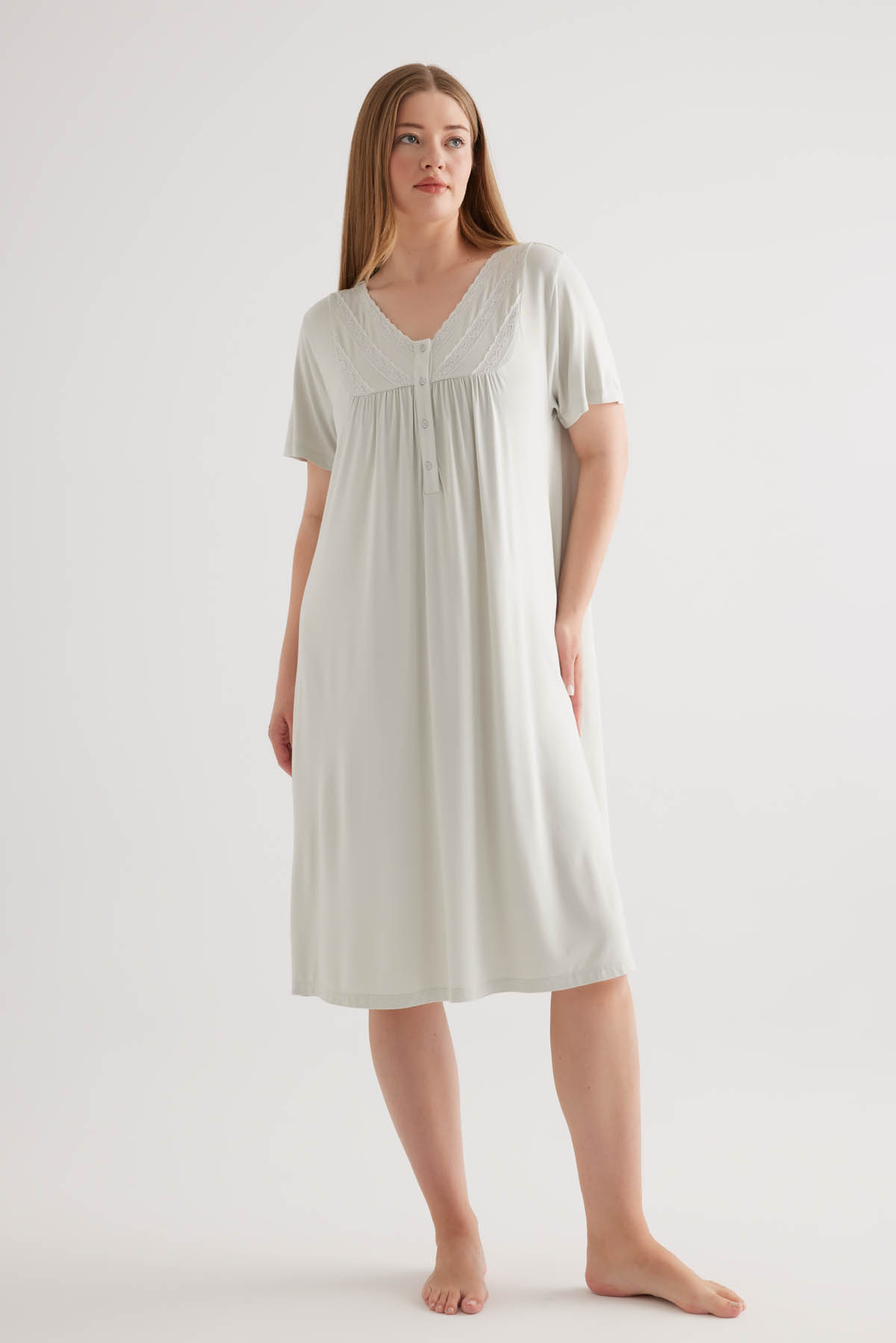 Kadın Plus Size Viscose Kısa Kollu Gecelik