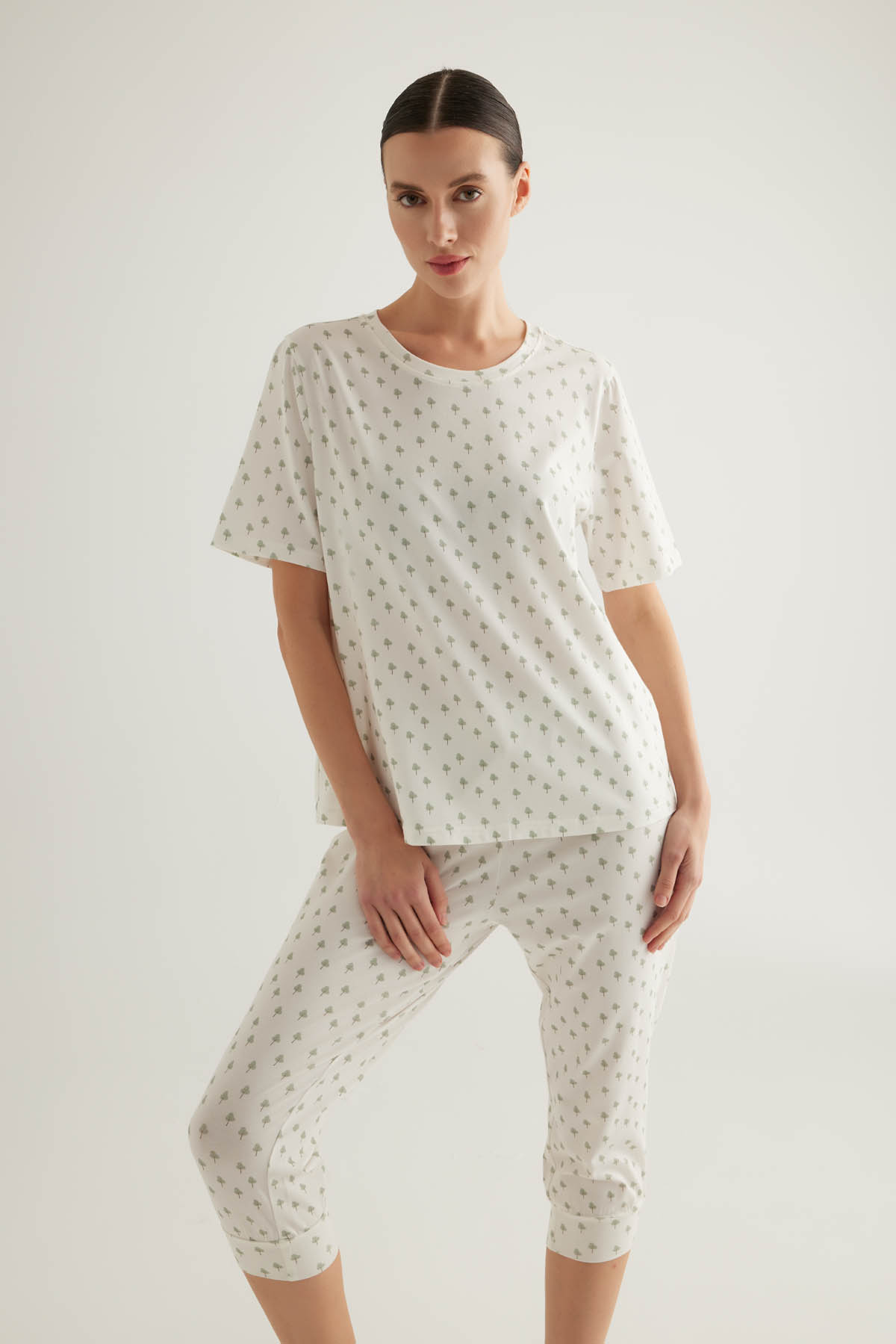 Kadın Pamuklu Kısa Kollu Pijama Üstü