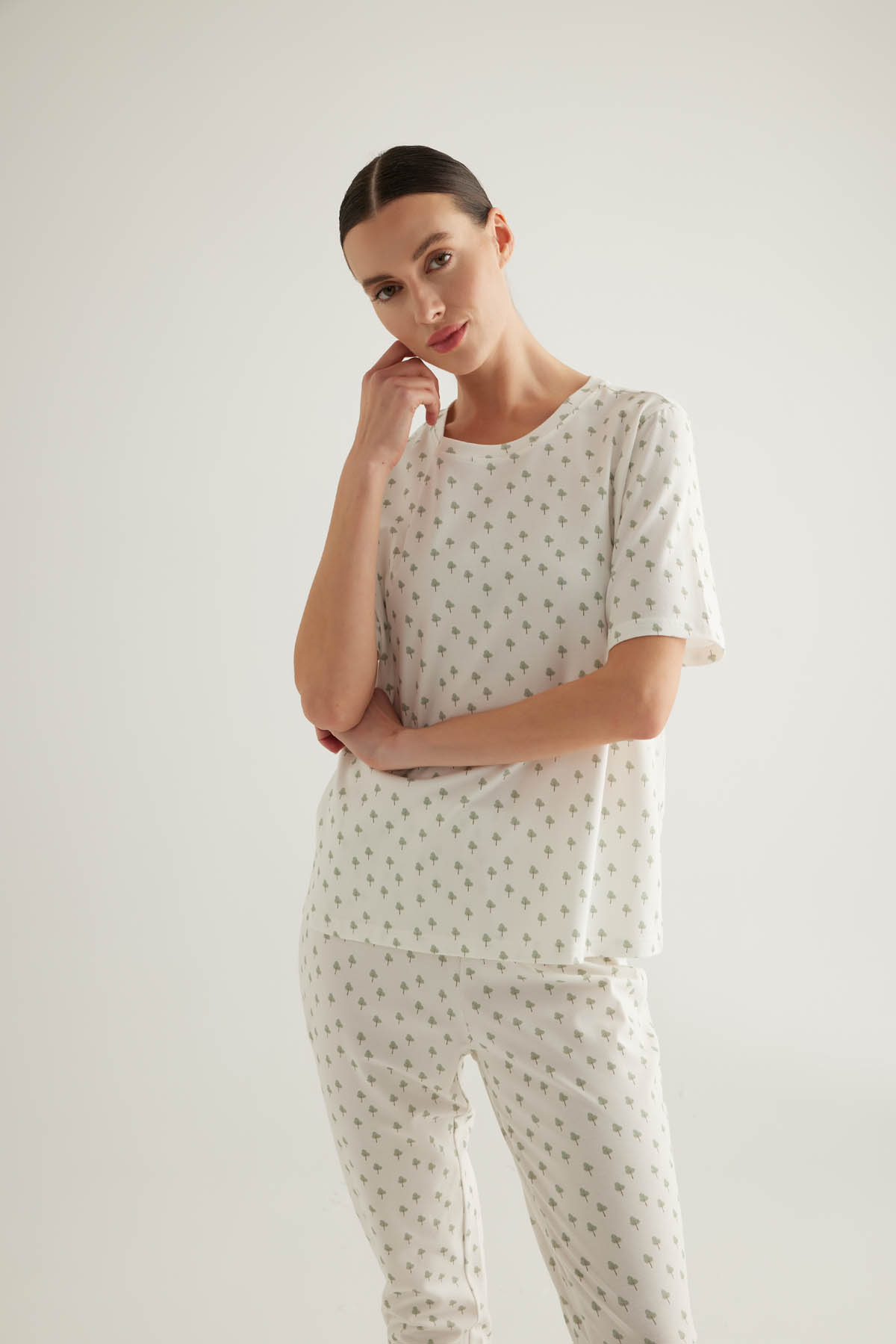 Kadın Pamuklu Kısa Kollu Pijama Üstü