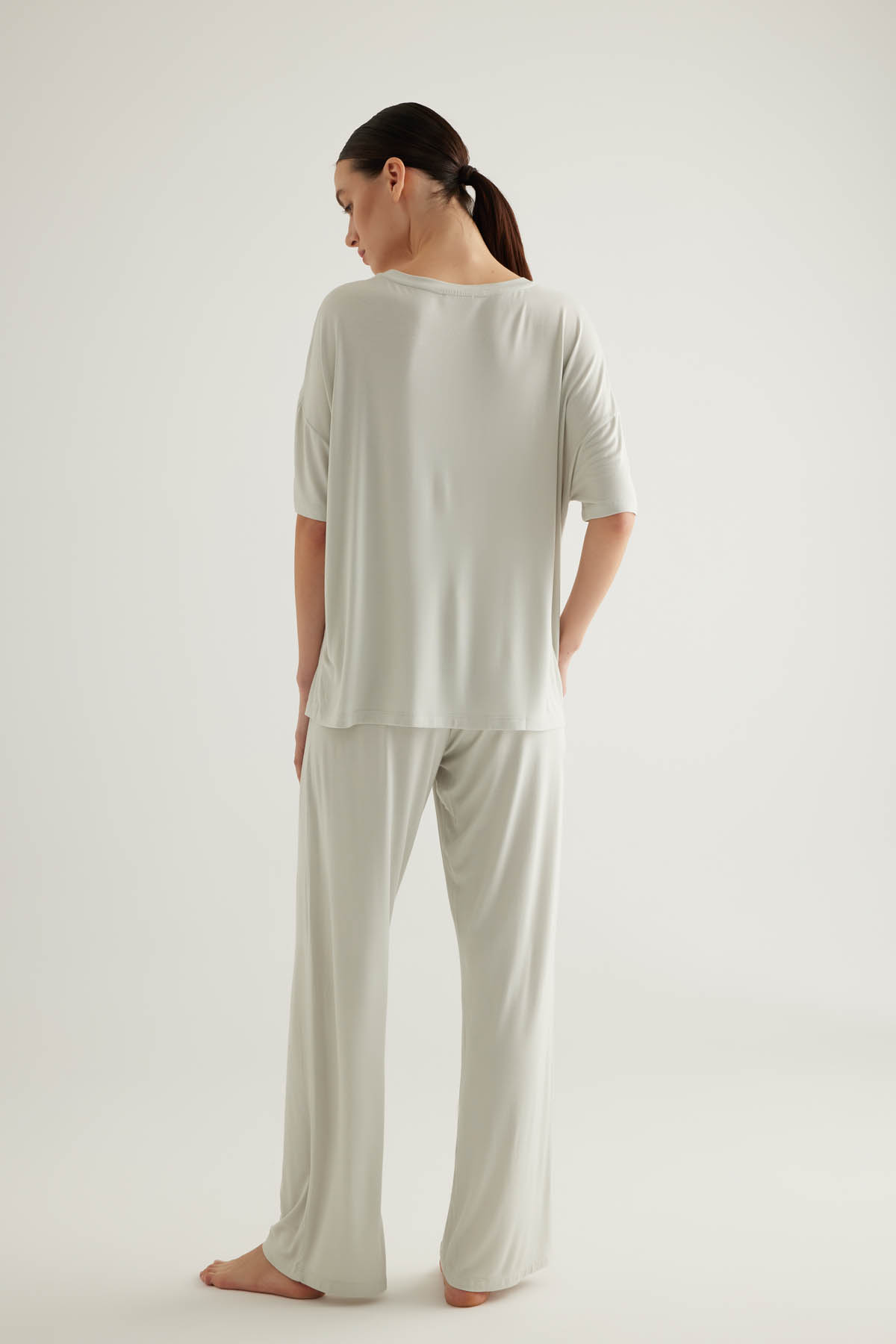 Kadın Viscose Kısa Kollu Uzun Pijama Takımı