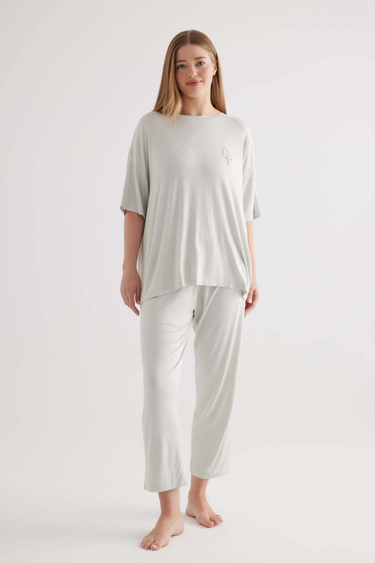 Kadın Plus Size Viscose Kısa Kollu Uzun Pijama Takımı