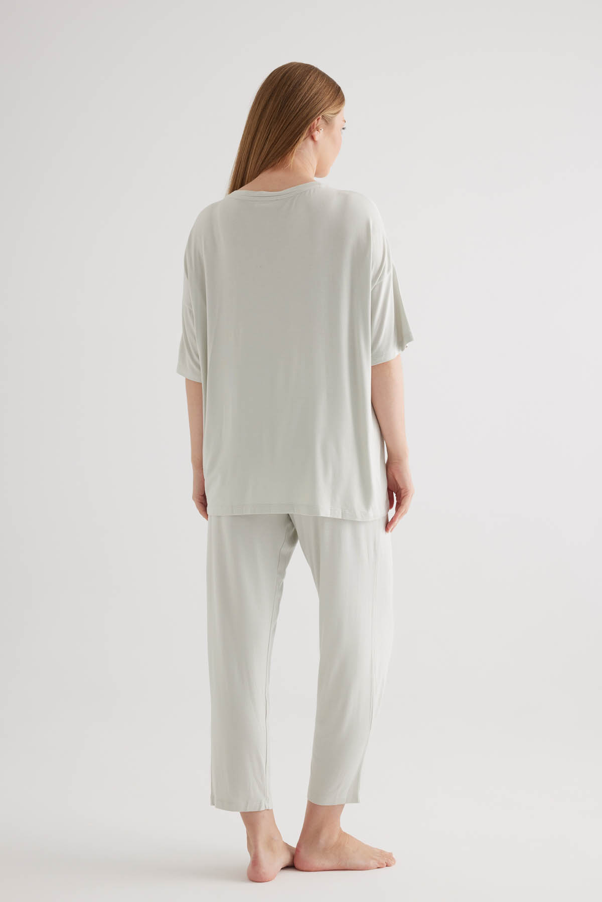 Kadın Plus Size Viscose Kısa Kollu Pijama Üstü