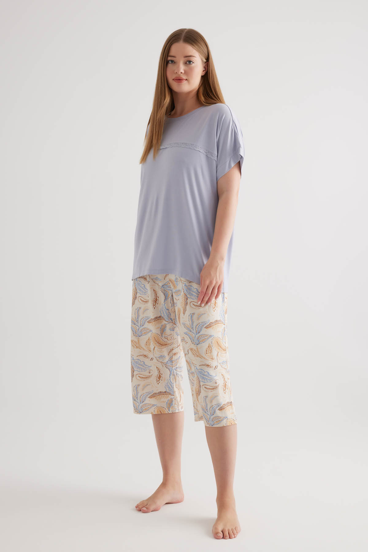 Kadın Plus Size Viscose Kapri Pijama Altı