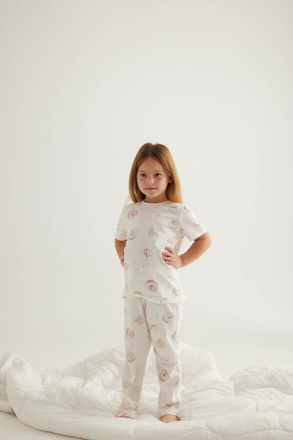 Kız Çocuk Pamuklu Kısa Kollu Uzun Pijama Takımı