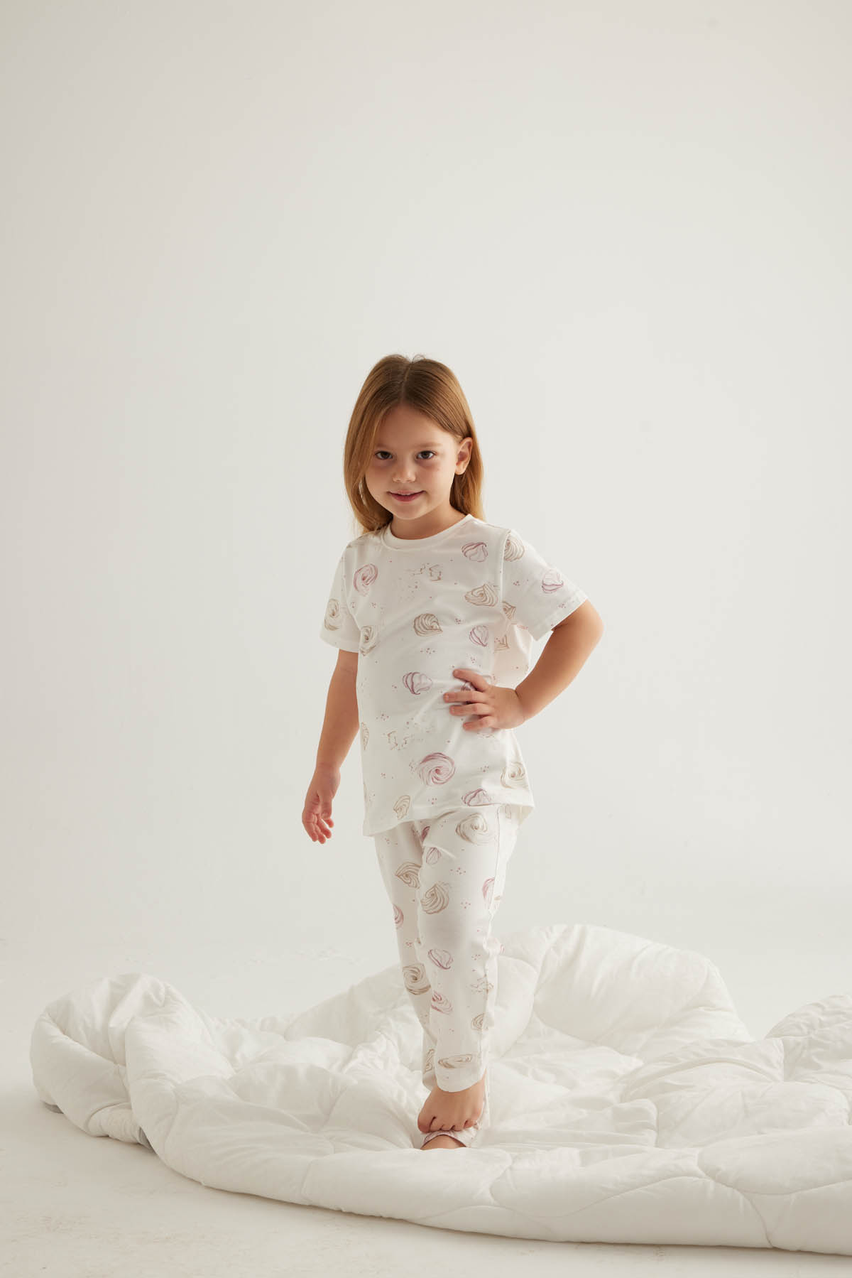 Kız Çocuk Pamuklu Kısa Kollu Uzun Pijama Takımı
