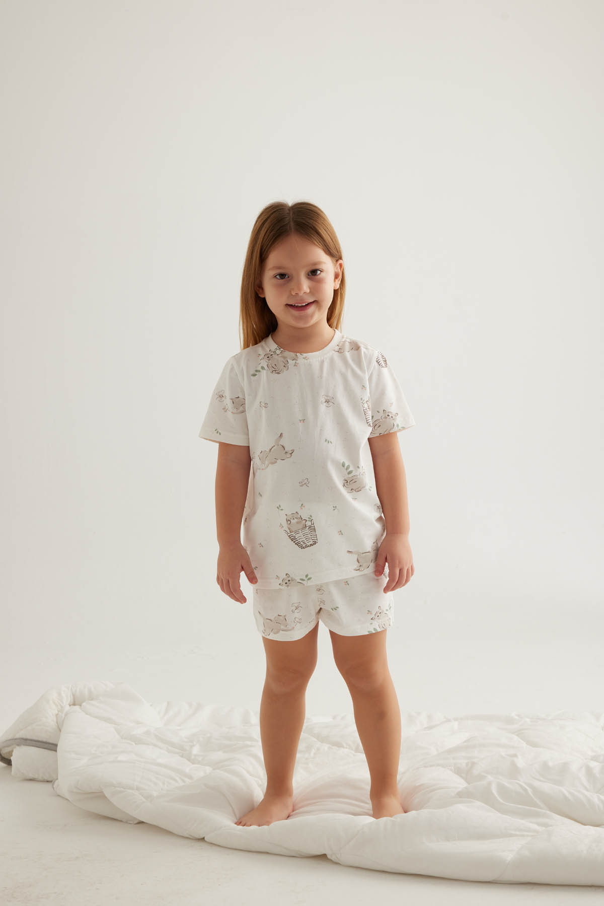 Kız Çocuk Pamuklu Kısa Kollu Şortlu Pijama Takımı