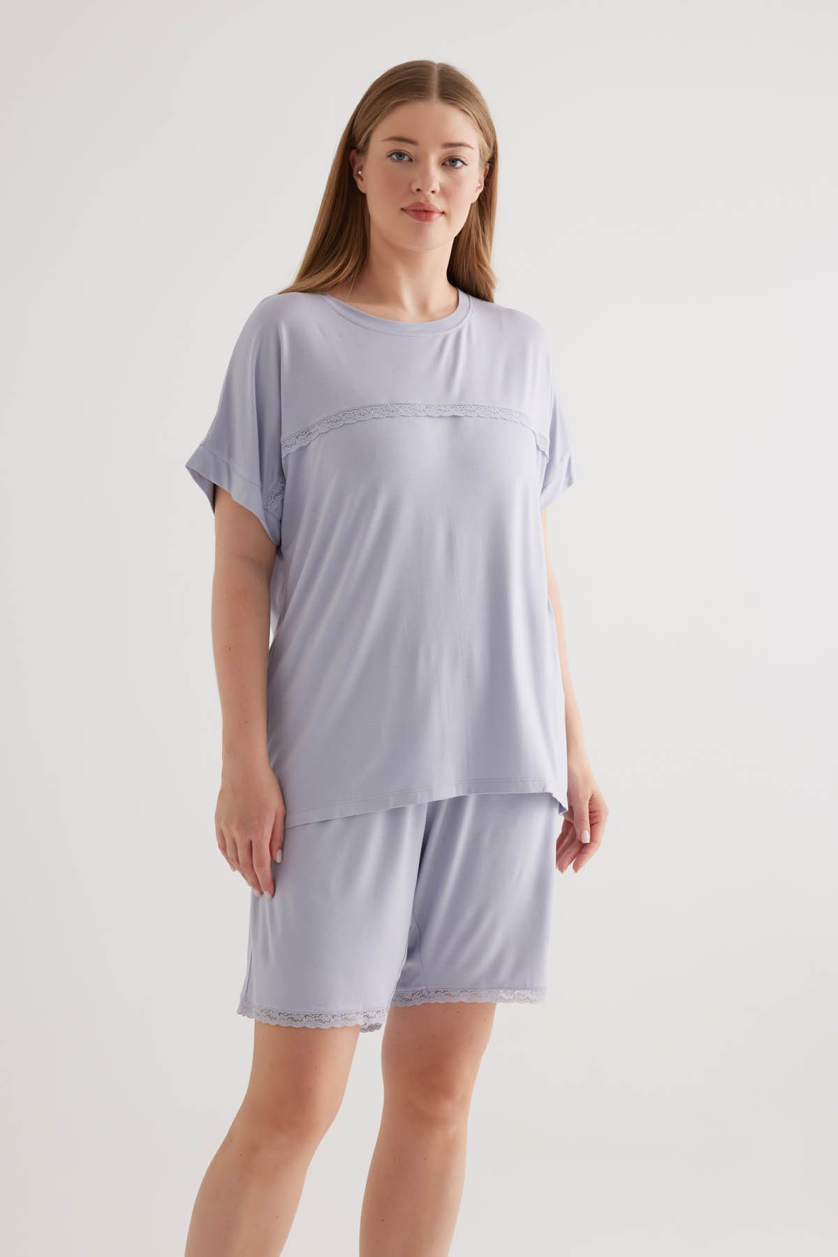 Kadın Plus Size Viscose Kısa Kollu Pijama Üstü