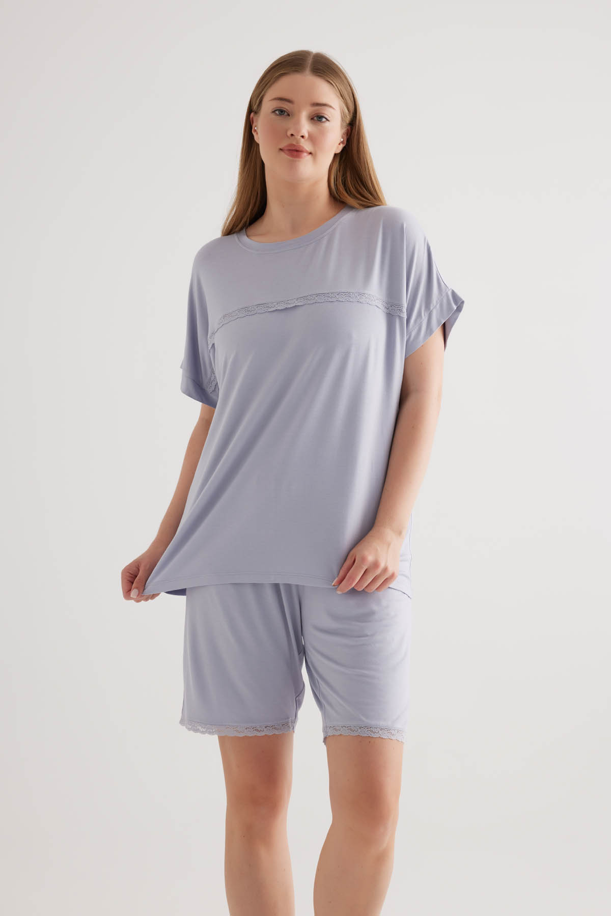 Kadın Plus Size Viscose Kısa Kollu Pijama Üstü