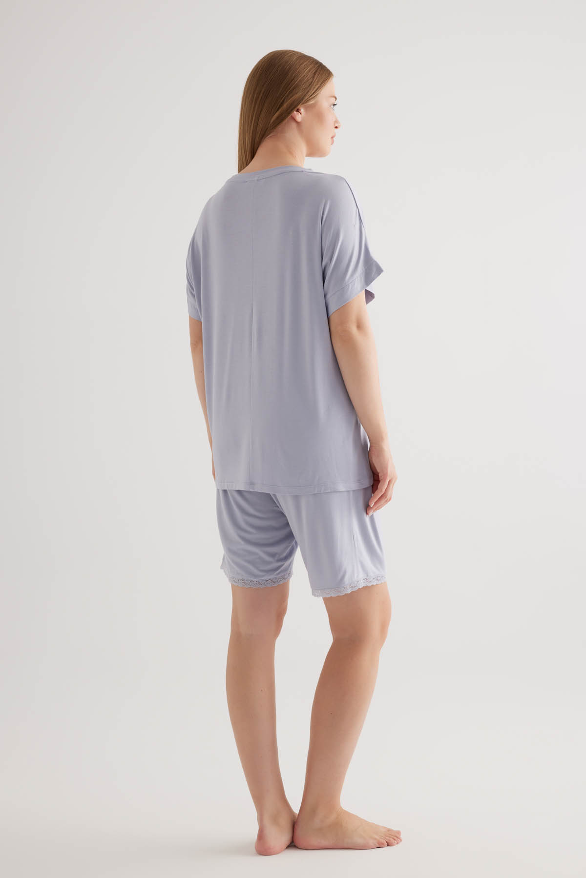 Kadın Plus Size Viscose Kısa Kollu Pijama Üstü