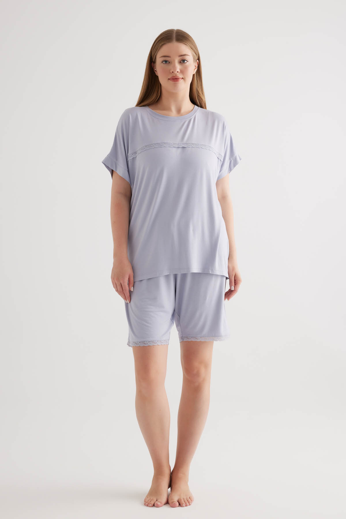 Kadın Plus Size Viscose Kısa Kollu Pijama Üstü