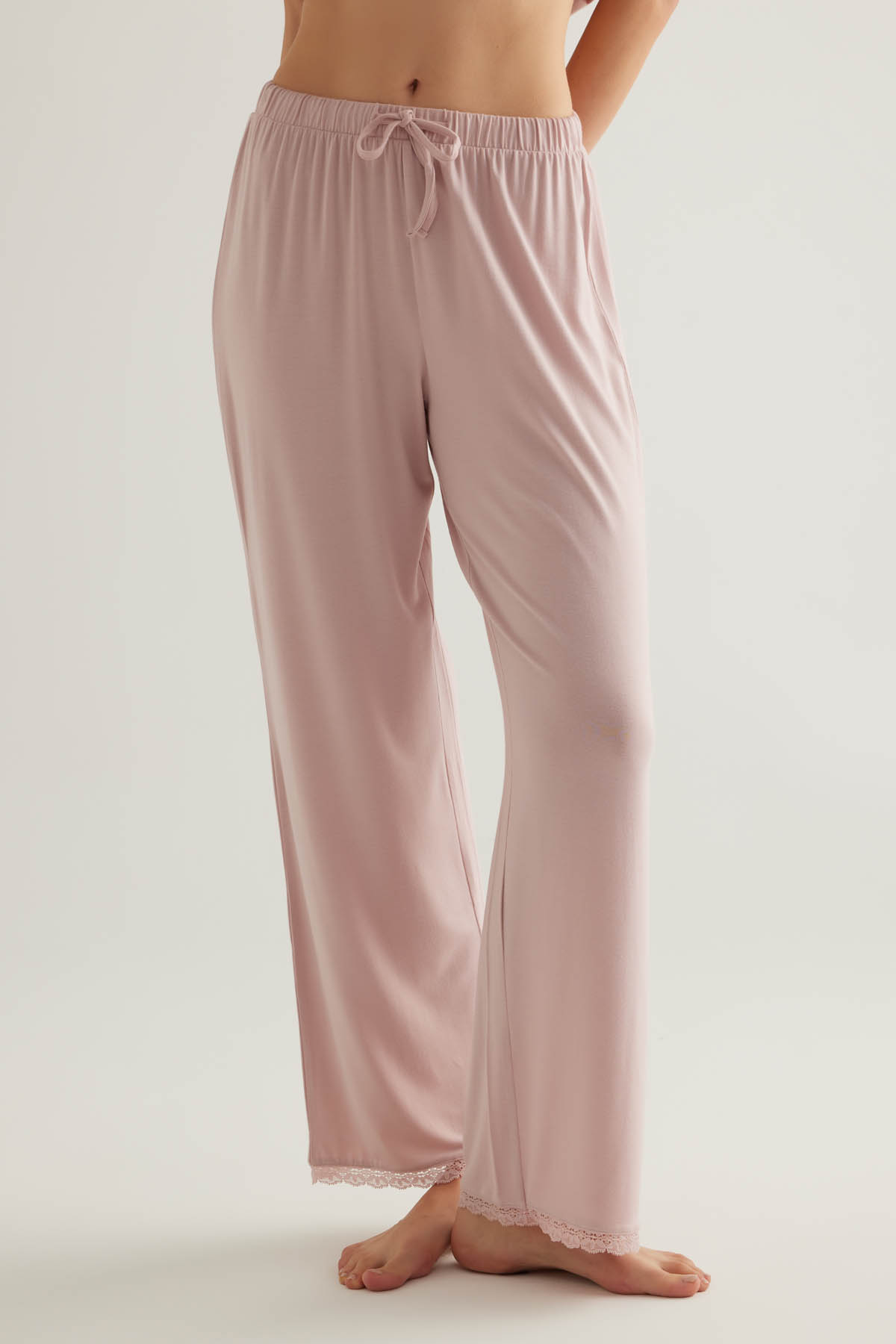 Kadın Viscose Dantel Detaylı Uzun Pijama Altı