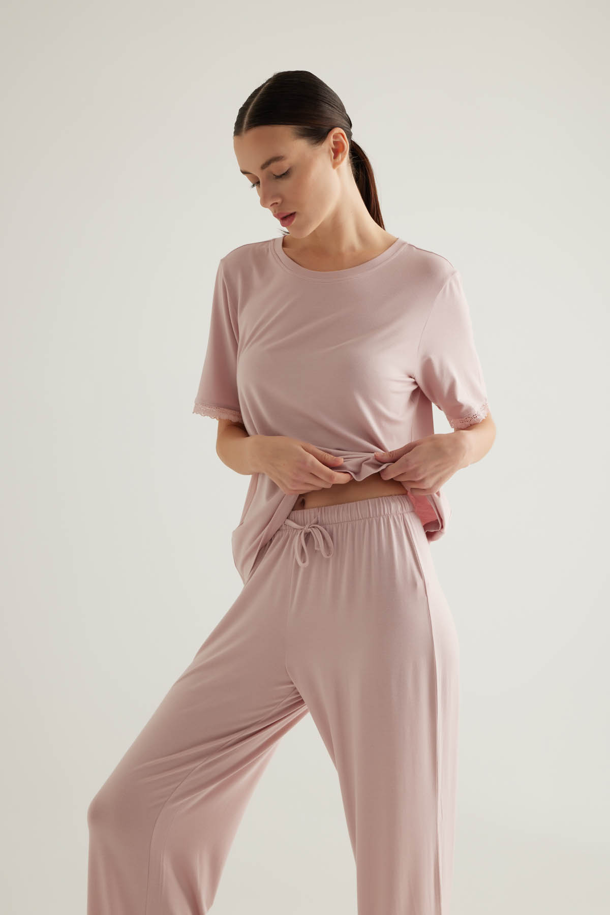 Kadın Viscose Dantel Detaylı Uzun Pijama Altı