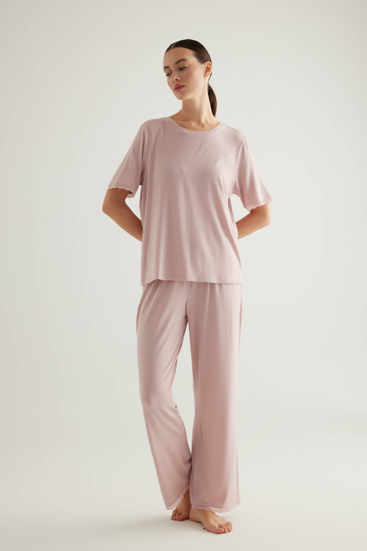 Kadın Viscose Kısa Kollu Uzun Pijama Takımı