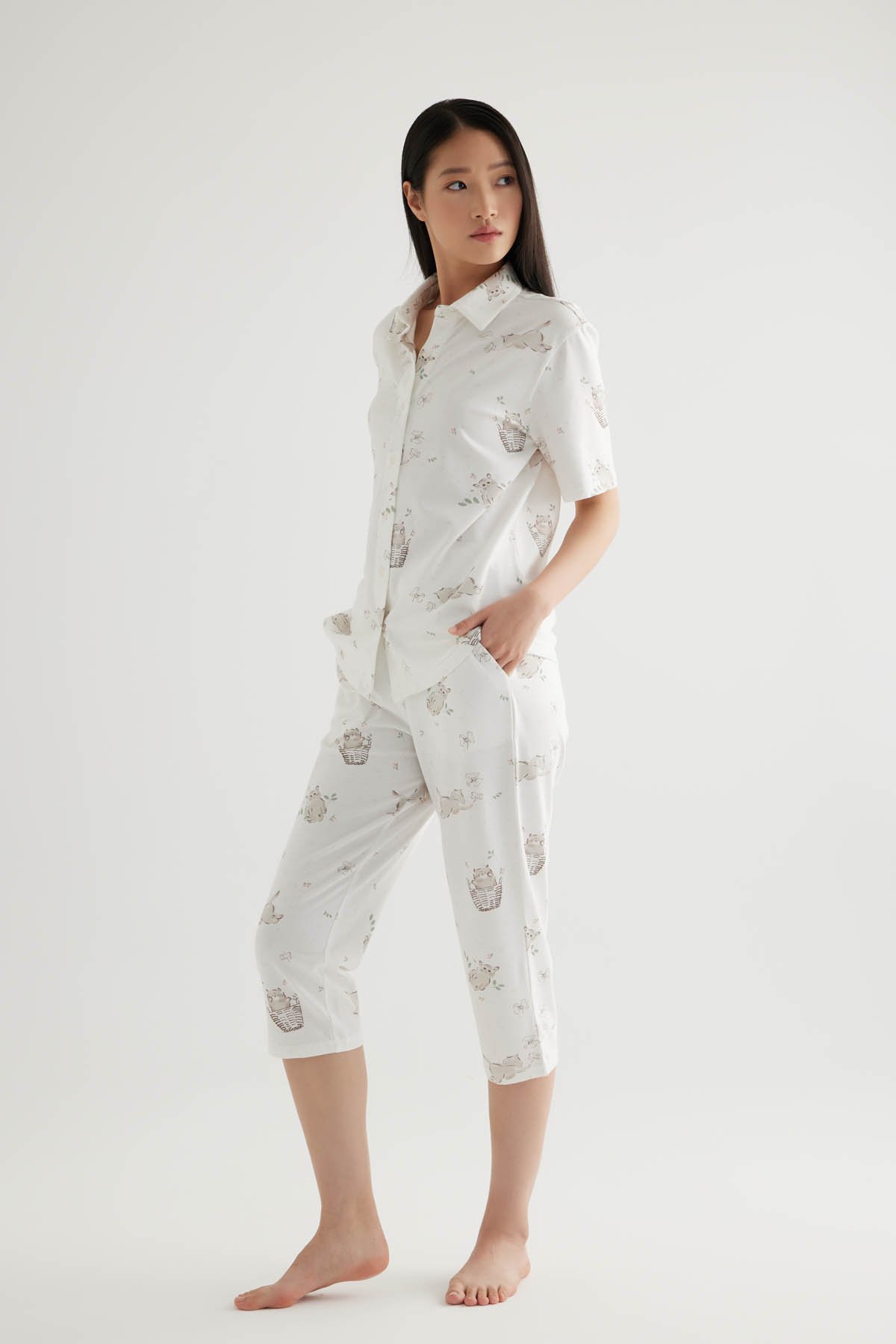 Kadın Pamuklu Kapri Pijama Altı