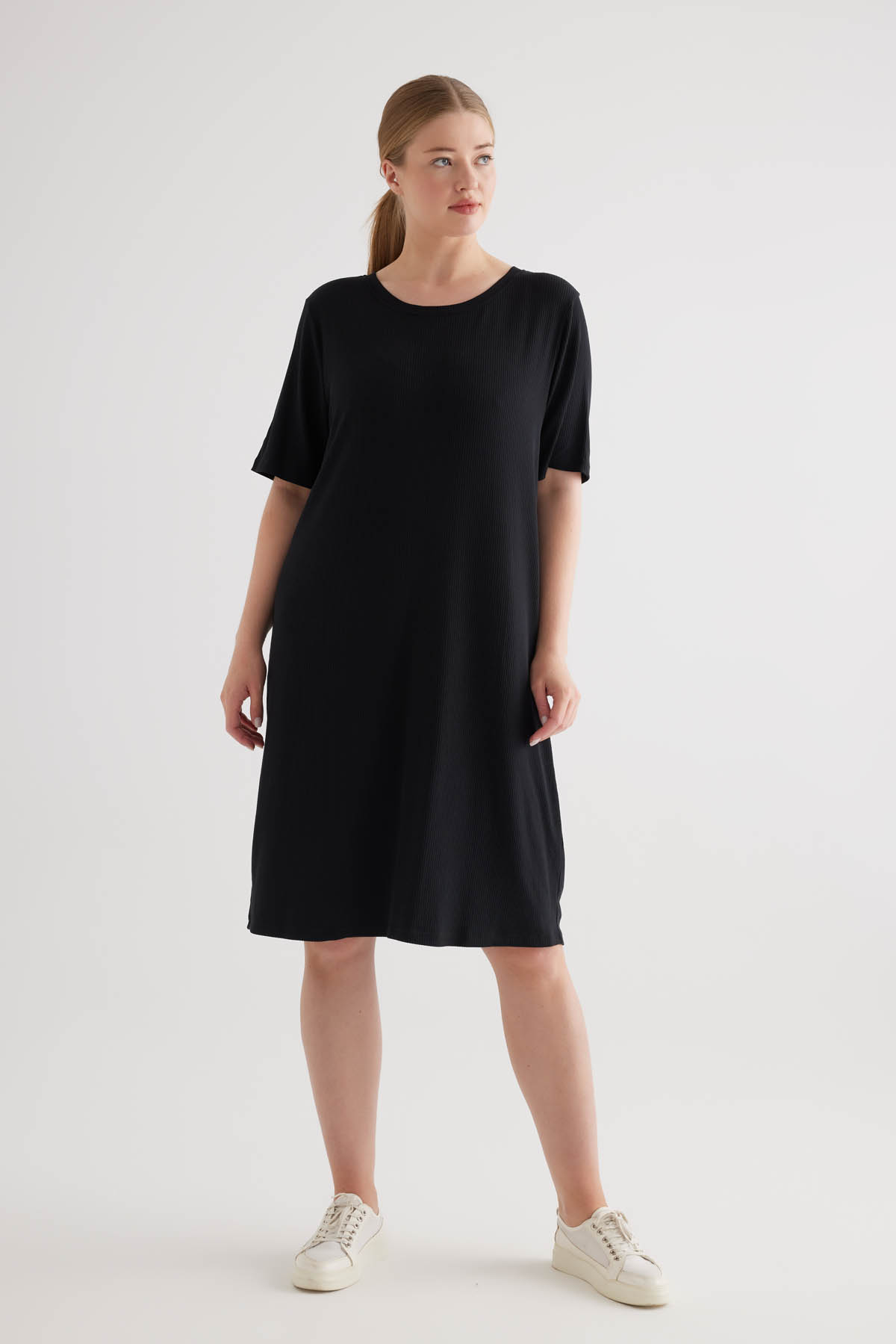 Kadın Plus Size Modal Kaşkorse Kolsuz Elbise