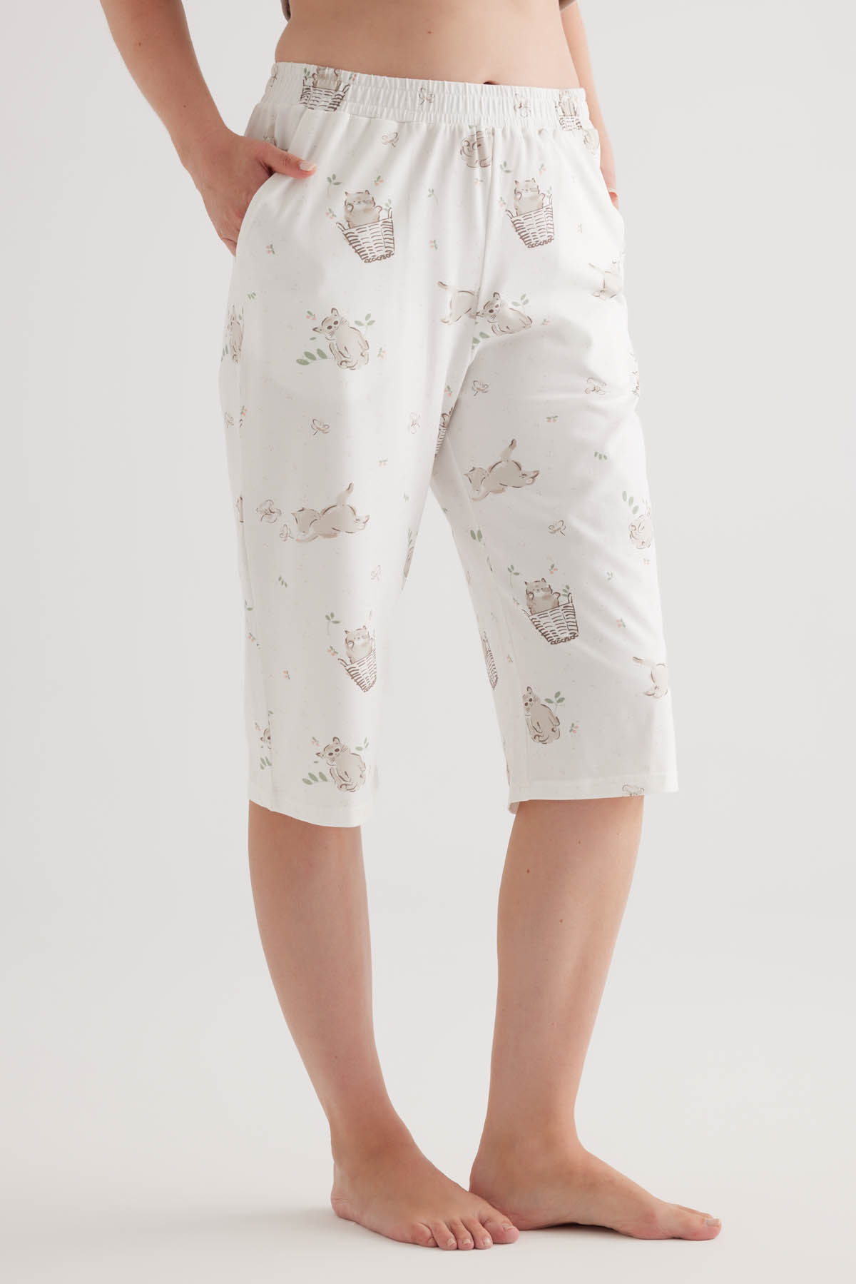 Kadın Plus Size Pamuklu Kapri Pijama Altı