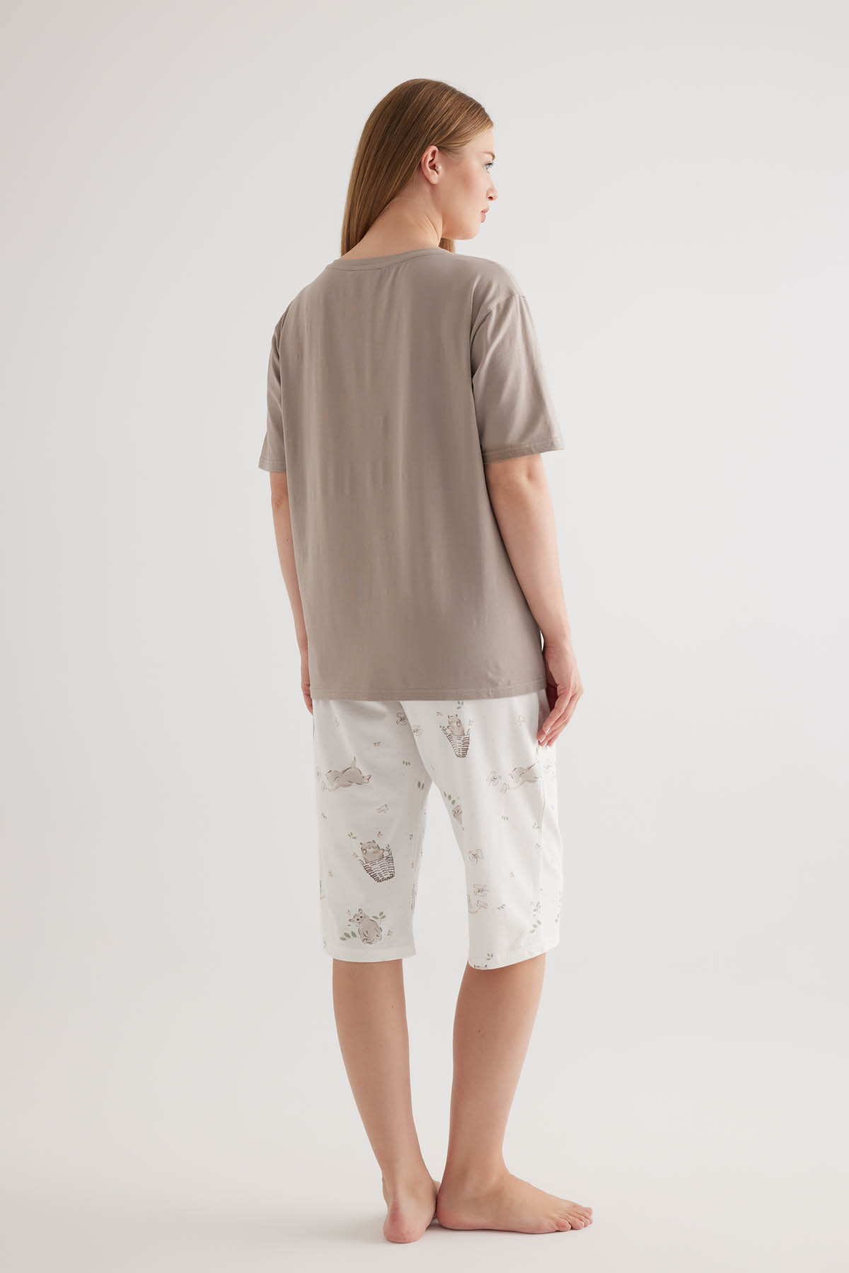Kadın Plus Size Pamuklu Kısa Kollu Pijama Üstü