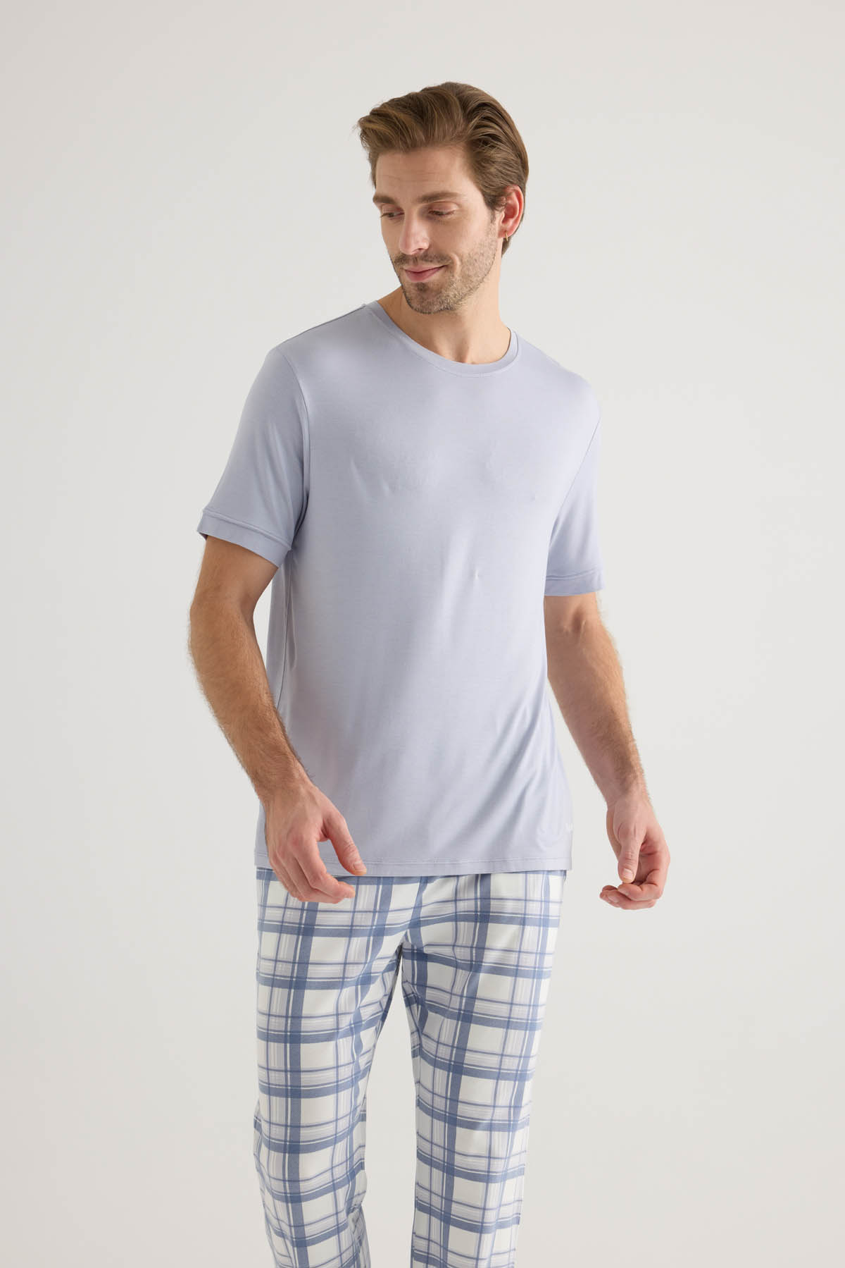 Erkek Viskon Kısa Kollu Pijama Üstü