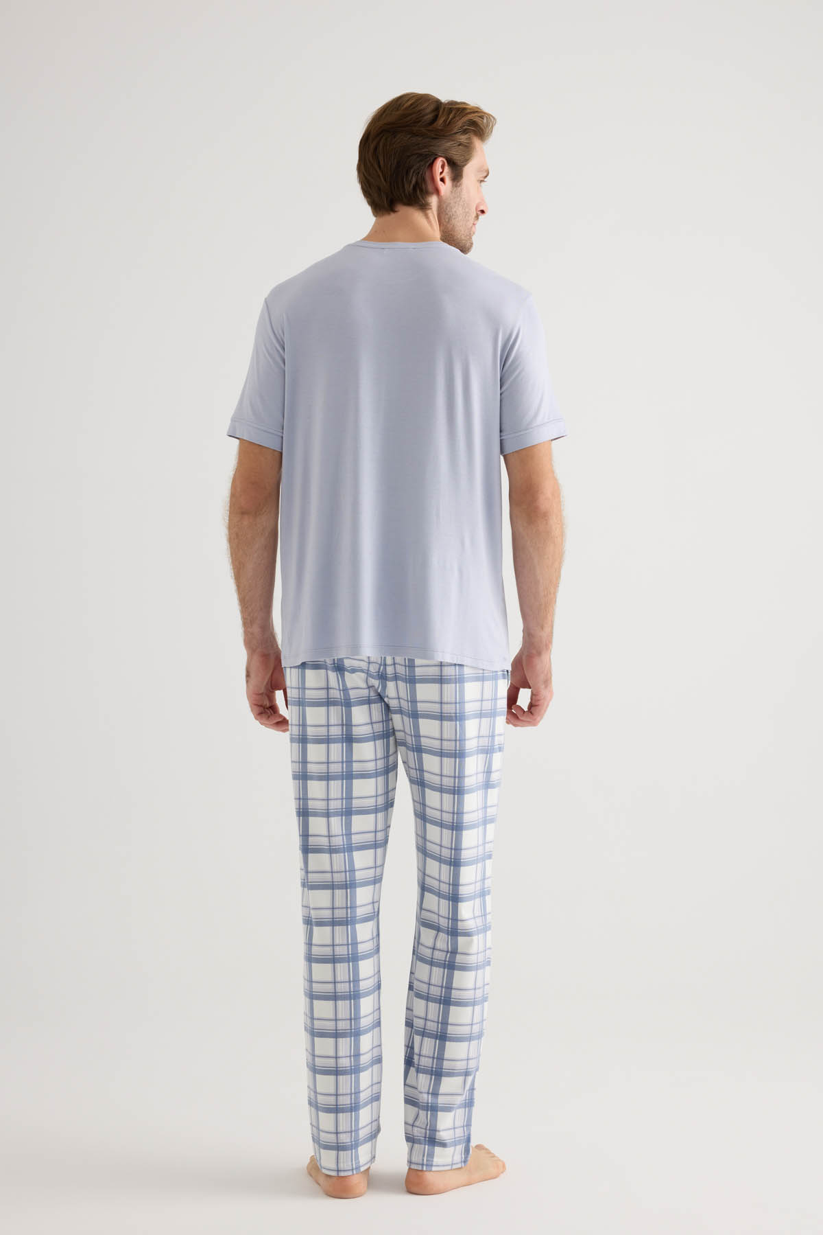 Erkek Viskon Kısa Kollu Pijama Üstü