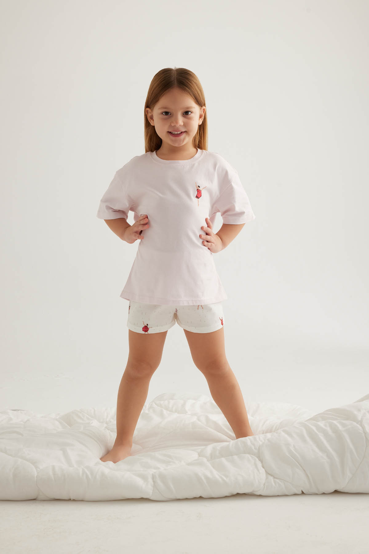 Kız Çocuk Pamuklu Kısa Kollu Şort Pijama Takımı