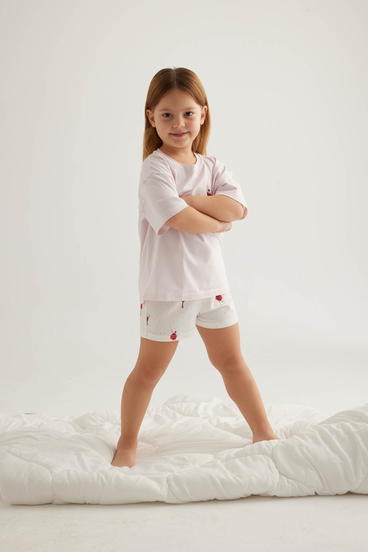 Kız Çocuk Pamuklu Kısa Kollu Şort Pijama Takımı