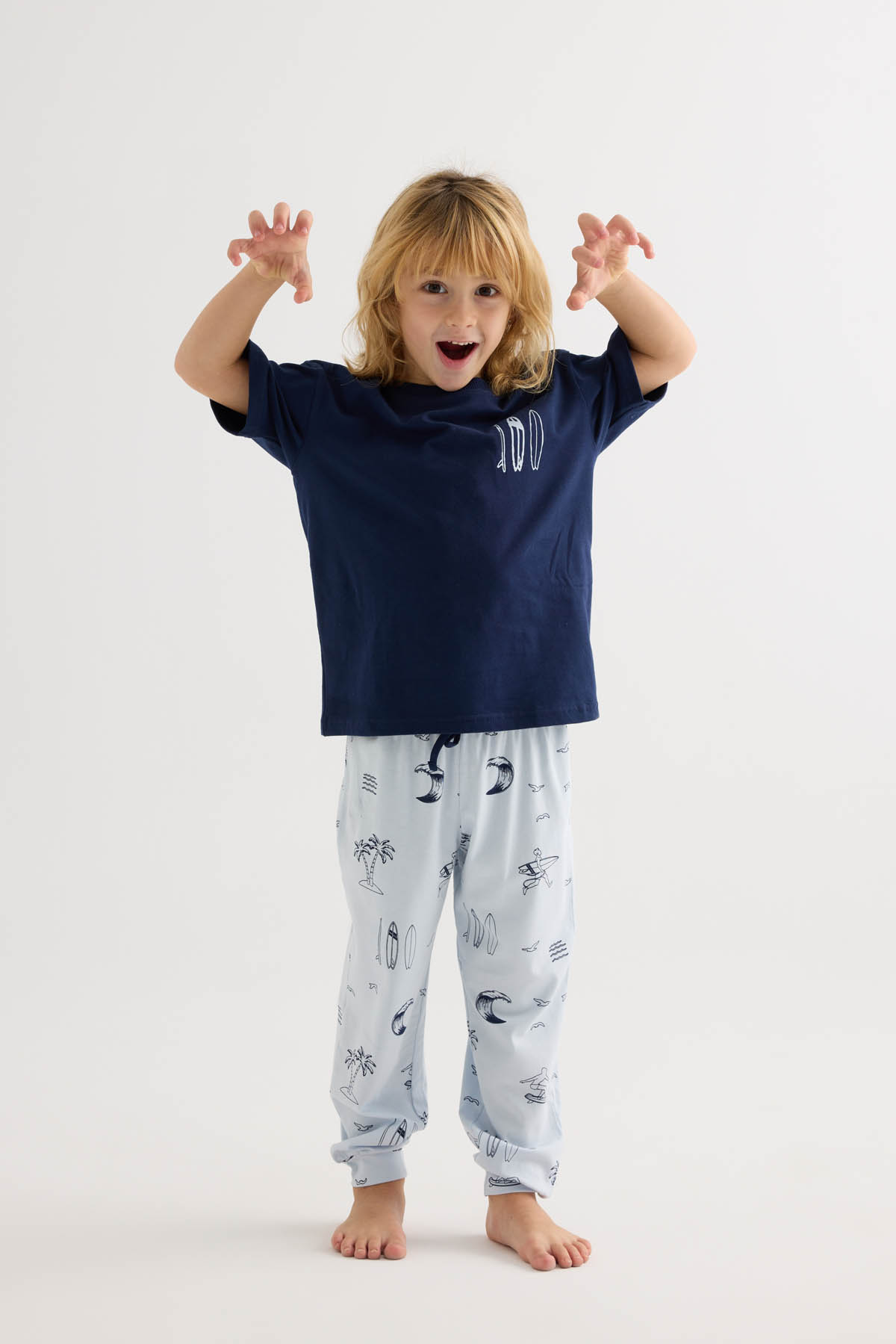 Erkek Çocuk Pamuklu Kısa Kollu Uzun Pijama Takımı