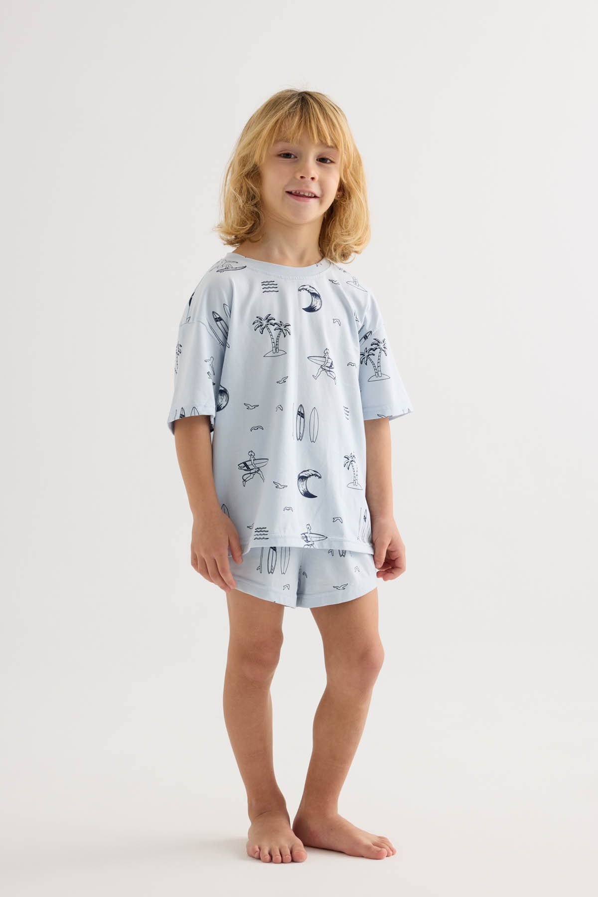 Erkek Çocuk Pamuklu Kısa Kollu Şortlu Pijama Takımı
