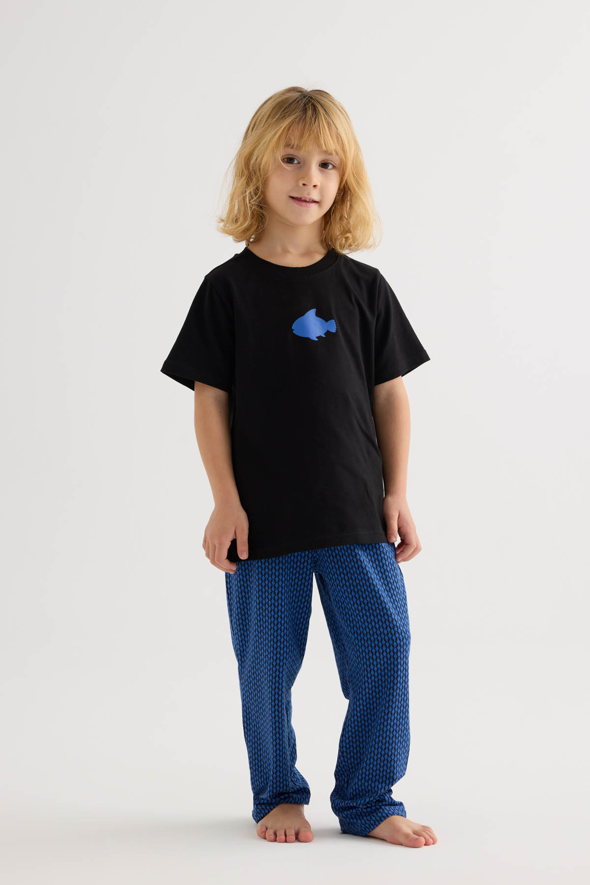 Erkek Çocuk Pamuklu Kısa Kollu Uzun Pijama Takımı