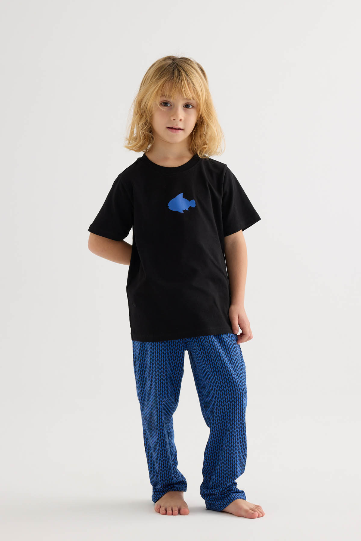 Erkek Çocuk Pamuklu Kısa Kollu Uzun Pijama Takımı