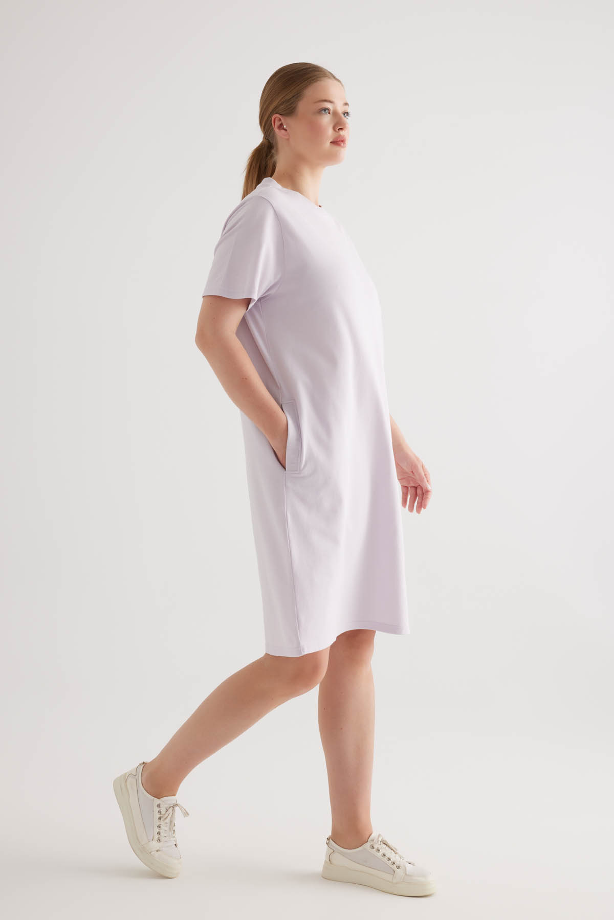 Kadın Plus Size Pamuklu Pique Cepli Kısa Kollu Elbise