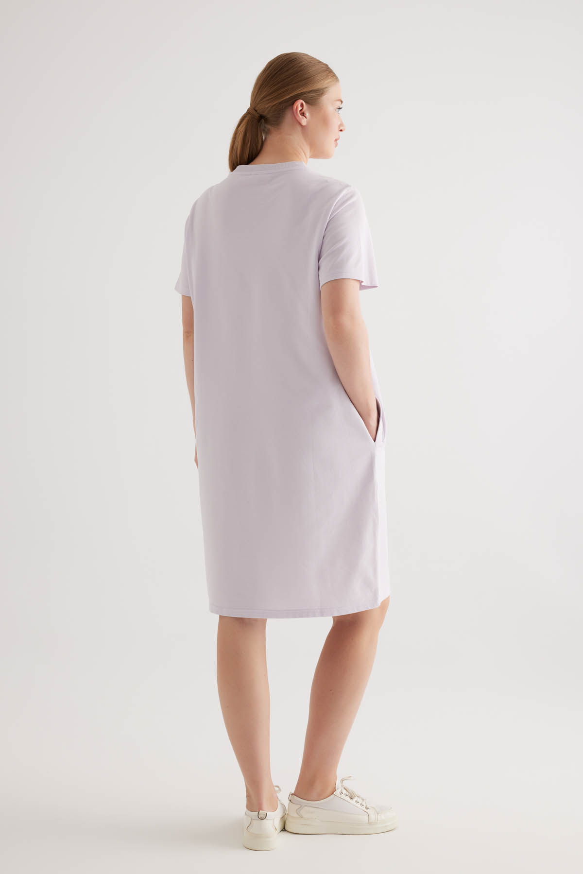 Kadın Plus Size Pamuklu Pique Cepli Kısa Kollu Elbise