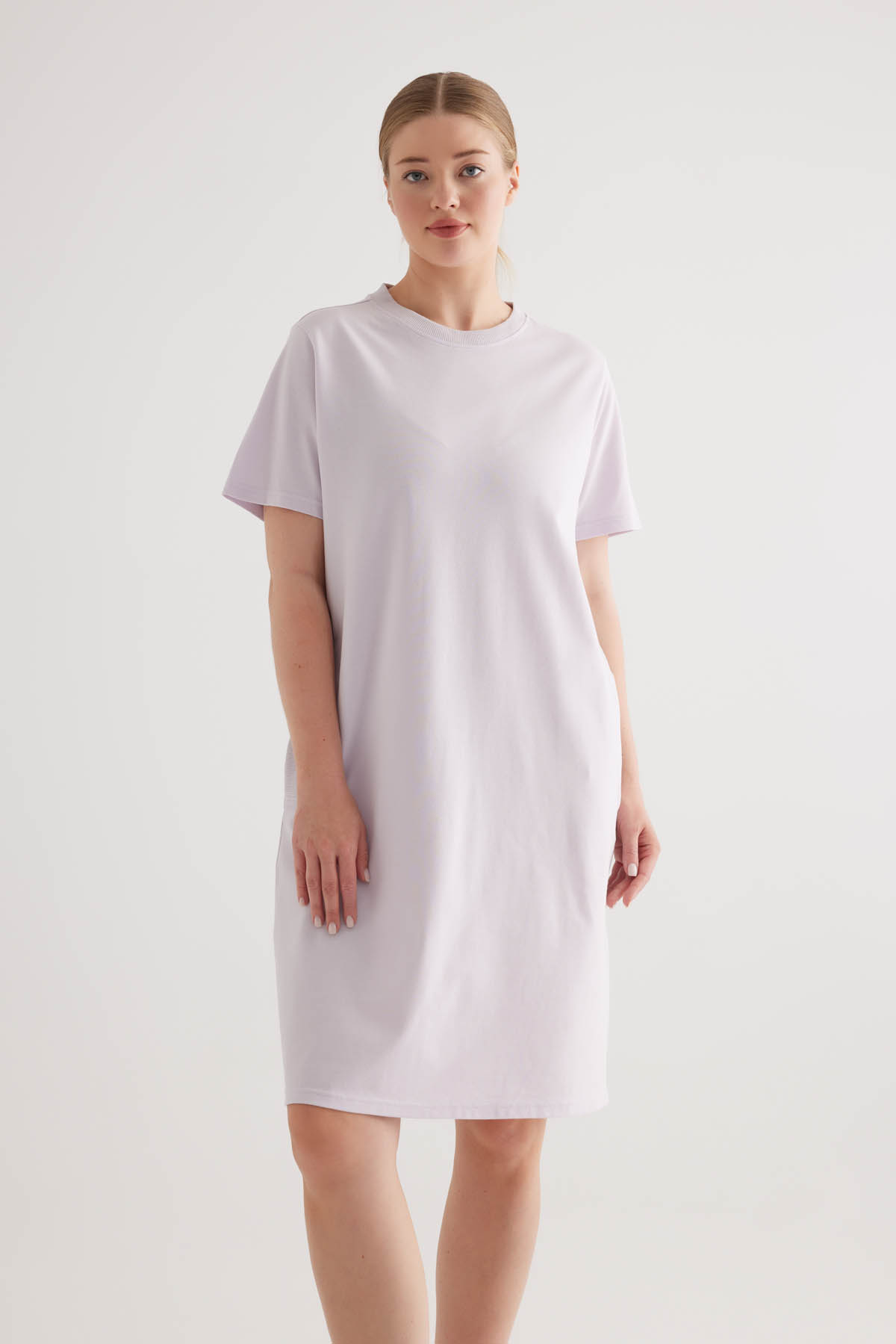 Kadın Plus Size Pamuklu Pique Cepli Kısa Kollu Elbise