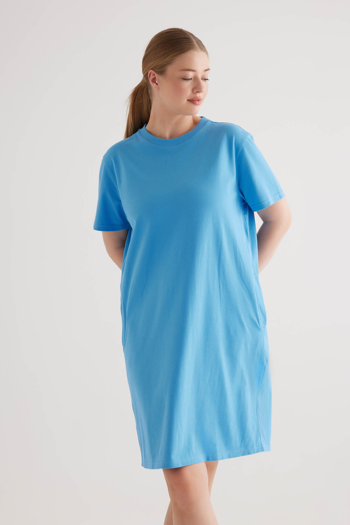 Kadın Plus Size Pamuklu Pique Cepli Kısa Kollu Elbise