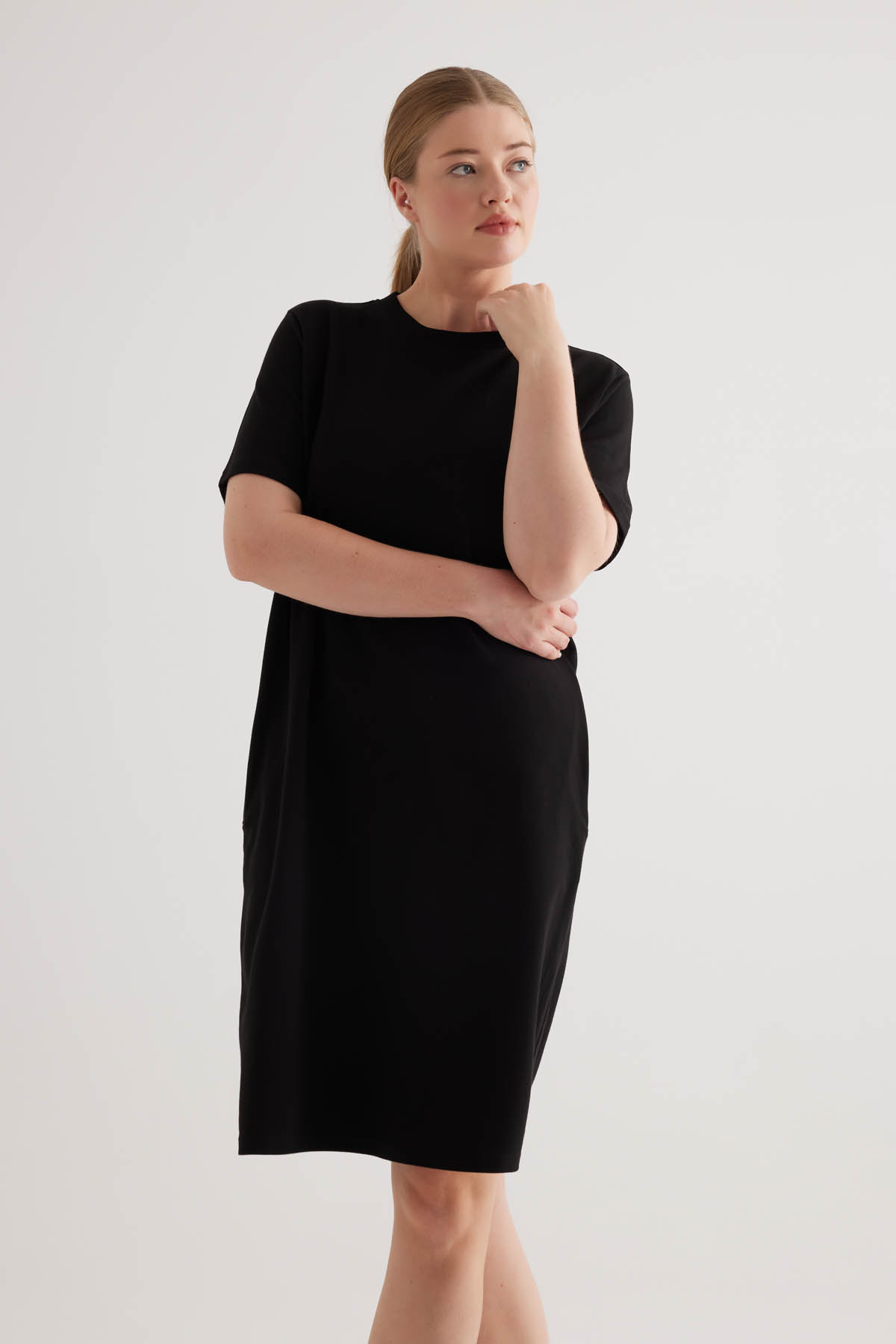 Kadın Plus Size Pamuklu Pique Cepli Kısa Kollu Elbise