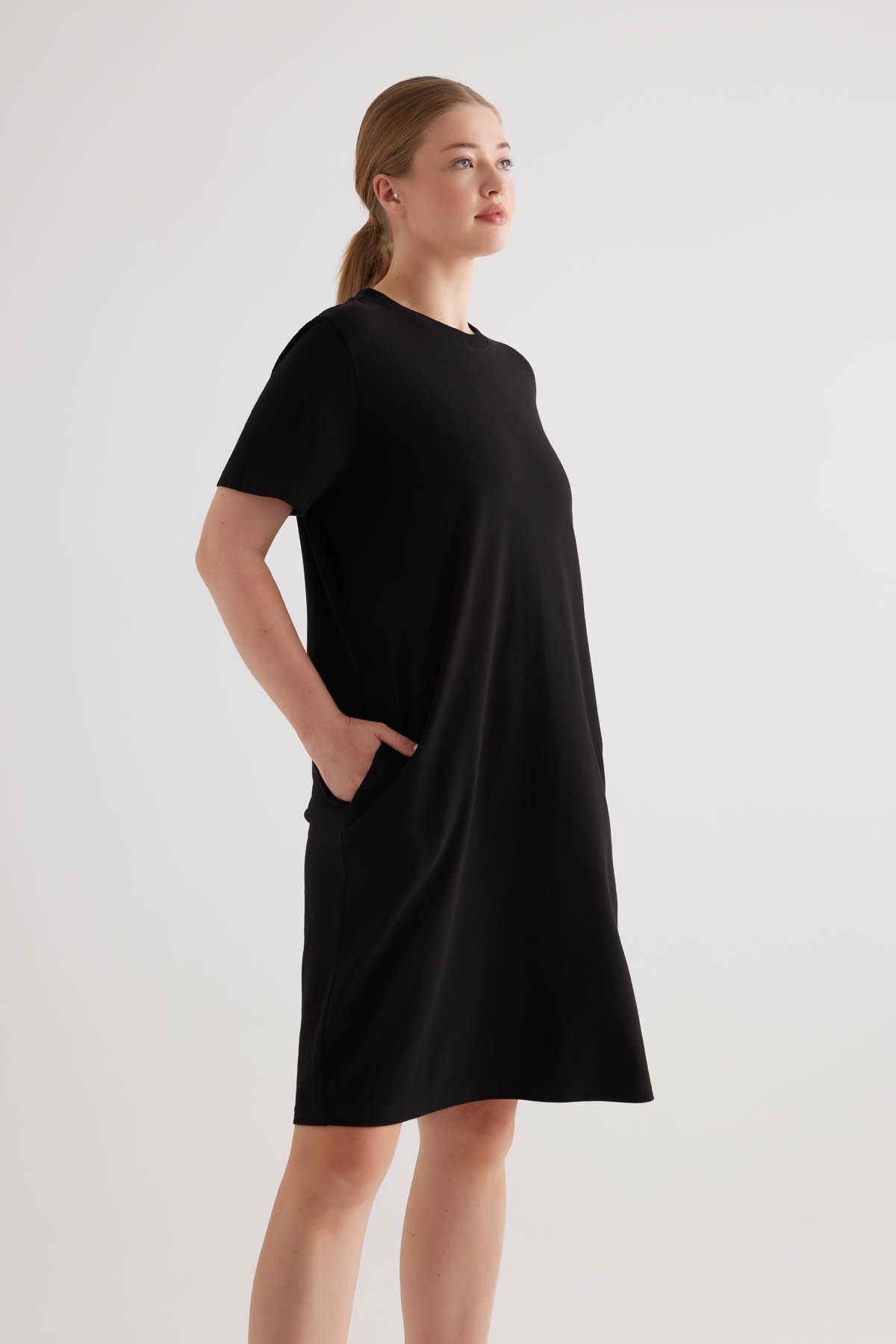 Kadın Plus Size Pamuklu Pique Cepli Kısa Kollu Elbise