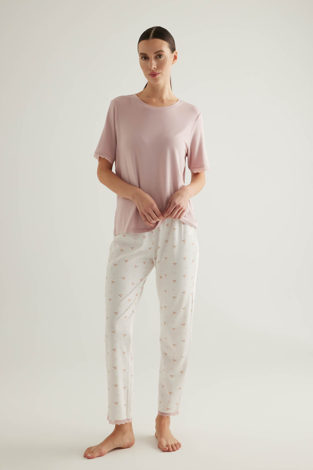Kadın Pamuklu Dantel Detaylı Uzun Pijama Altı