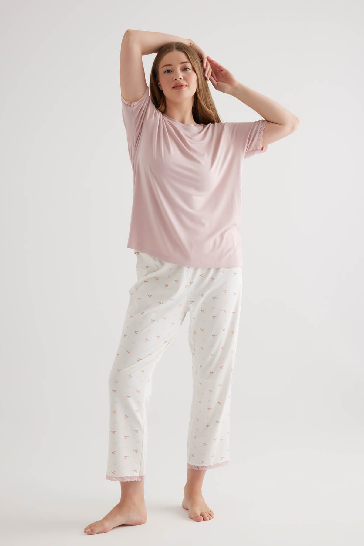 Kadın Plus Size Pamuklu Kısa Kollu Pijama Takımı