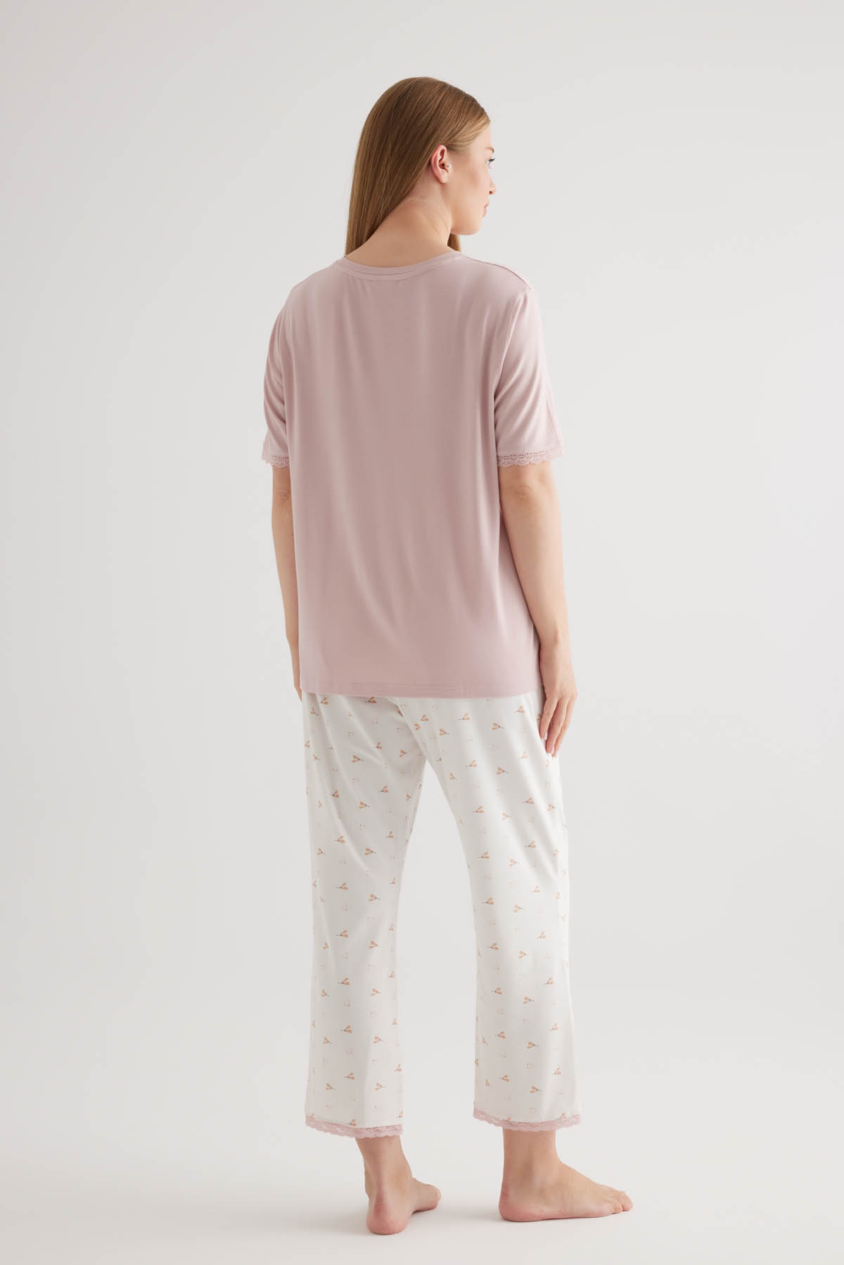 Kadın Plus Size Pamuklu Kısa Kollu Pijama Takımı