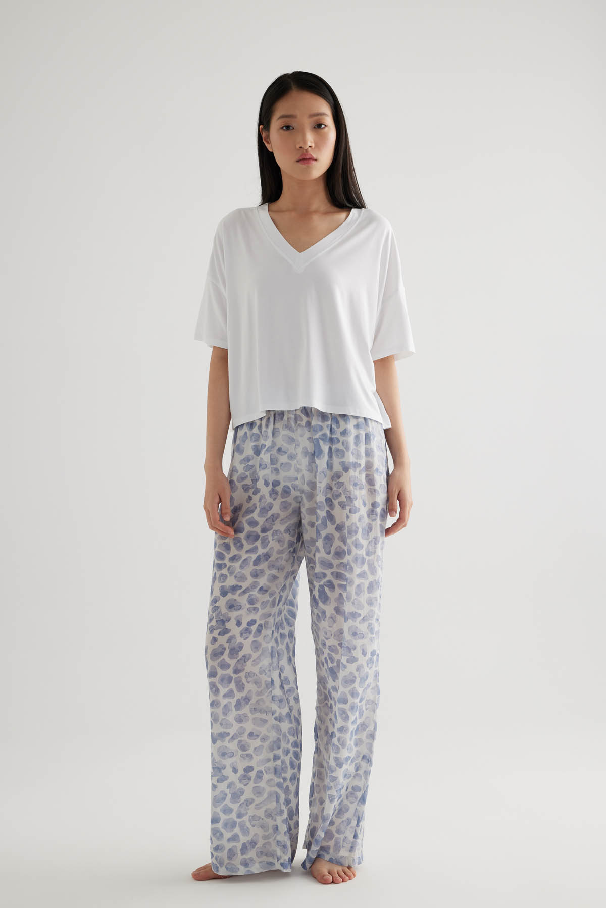 Kadın Modal V Yaka Kısa Kollu Pijama Üst