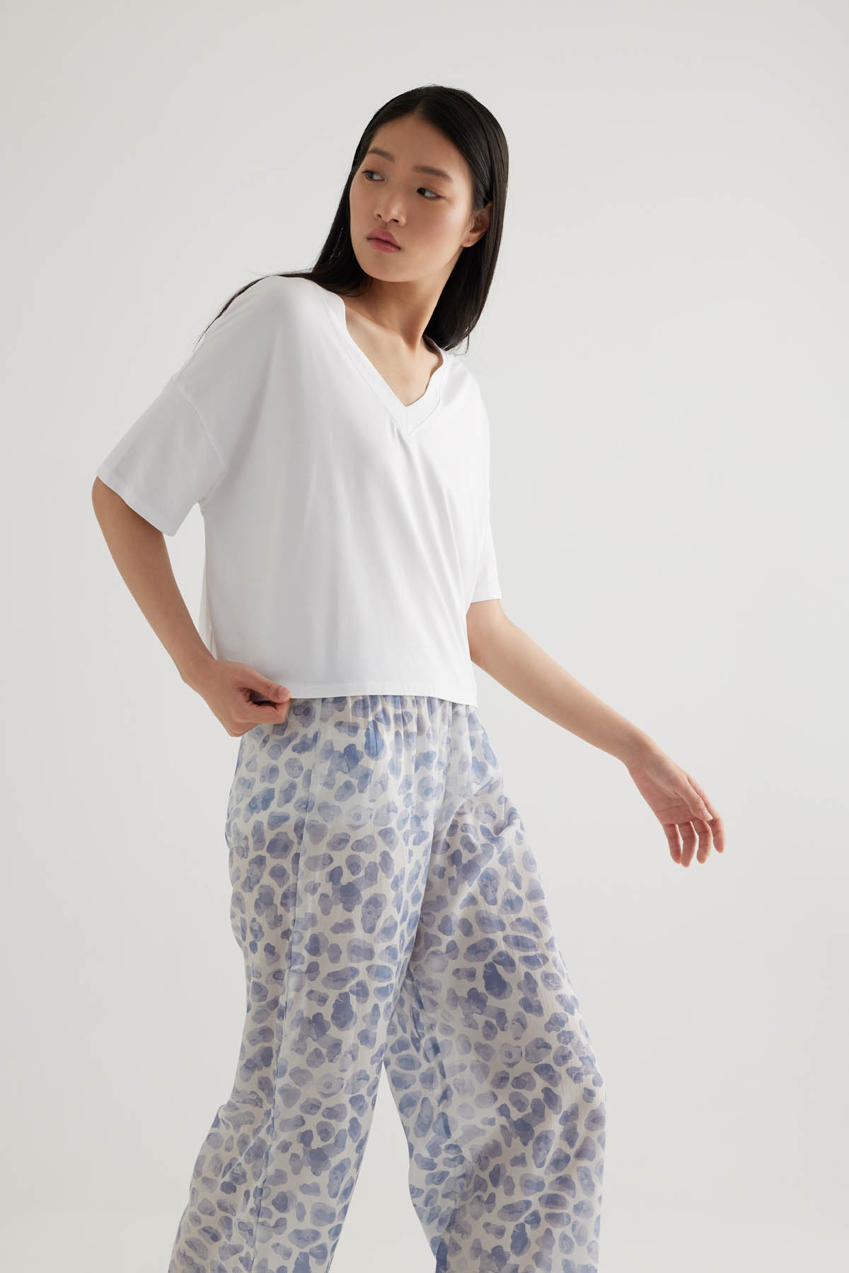 Kadın Modal V Yaka Kısa Kollu Pijama Üst